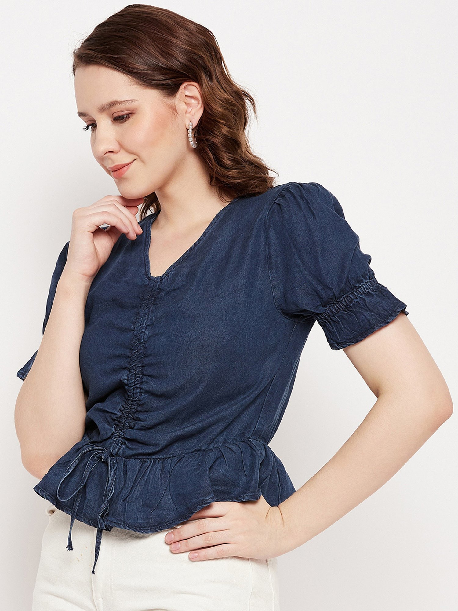 MADAME Navy Regular Fit Crop Top