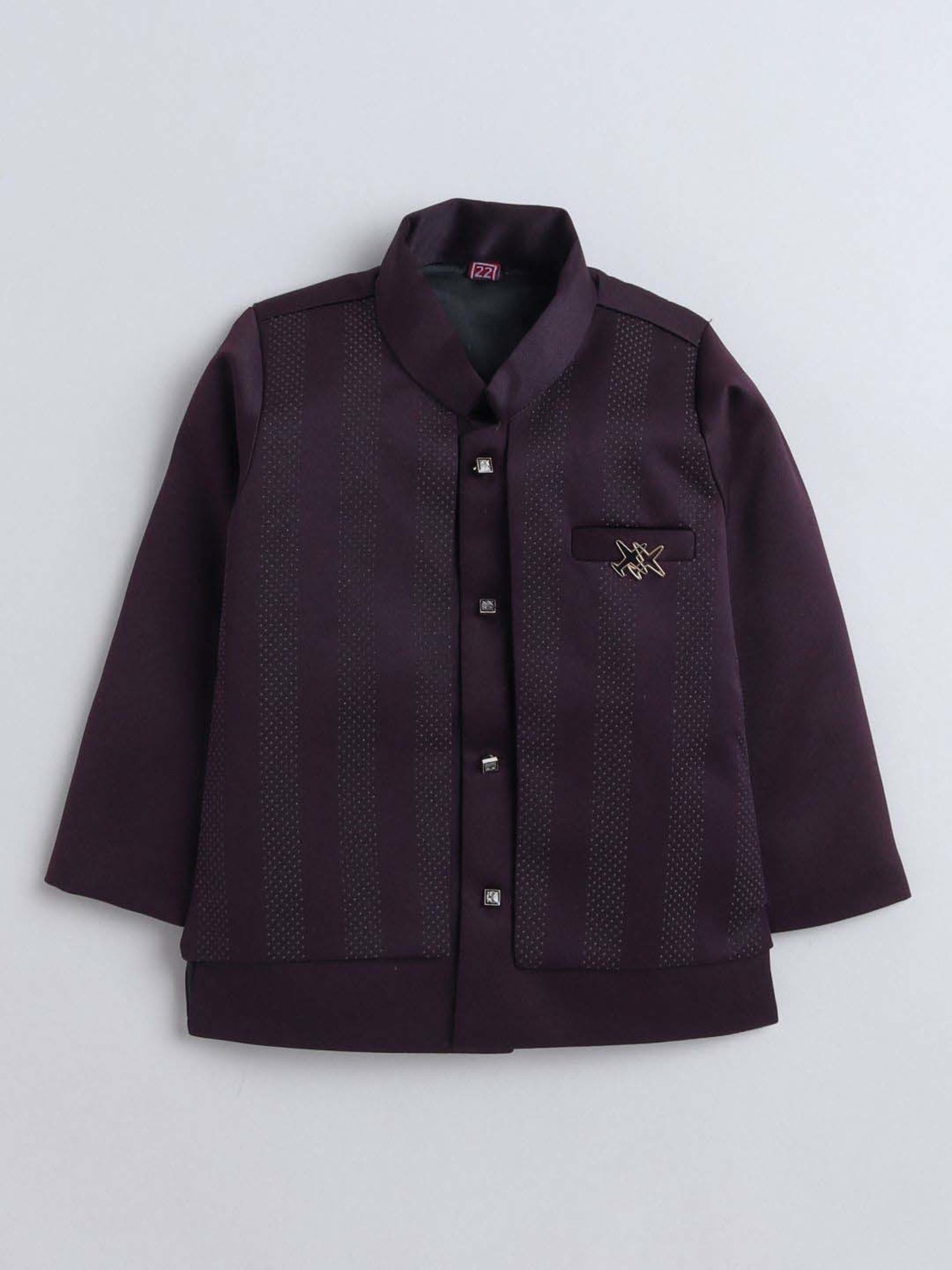 Fourfolds Boys Wine Solid Full Sleeves Clothing Set