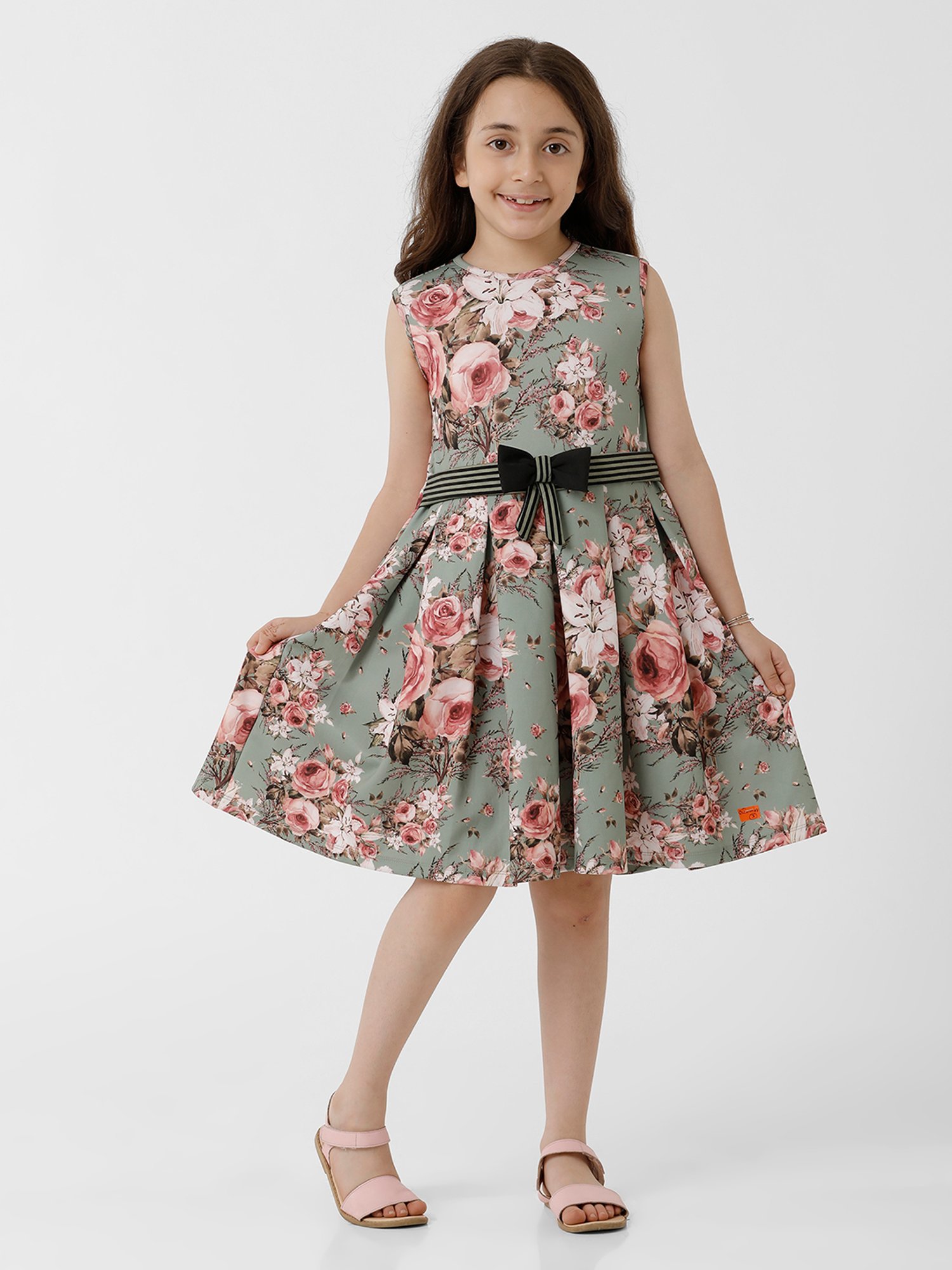 Kate & Oscar Kids Sage Green Floral Print Dress