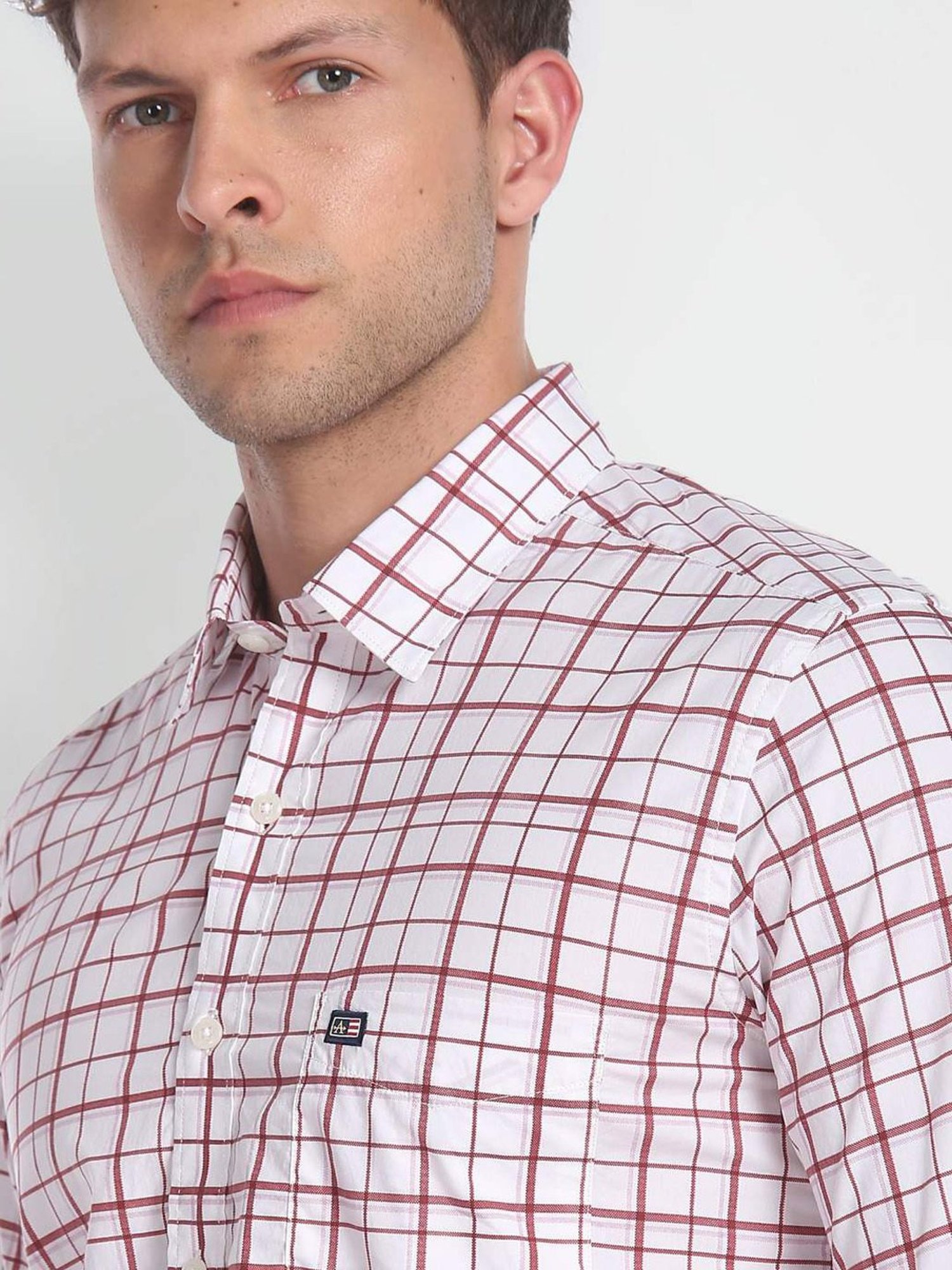 Arrow Sport White & Pink Cotton Slim Fit Checks Shirt