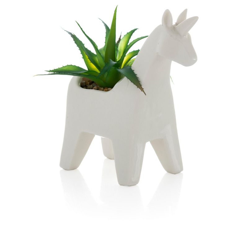Unicorn Planter With Faux Plant  - White - Shiraleah