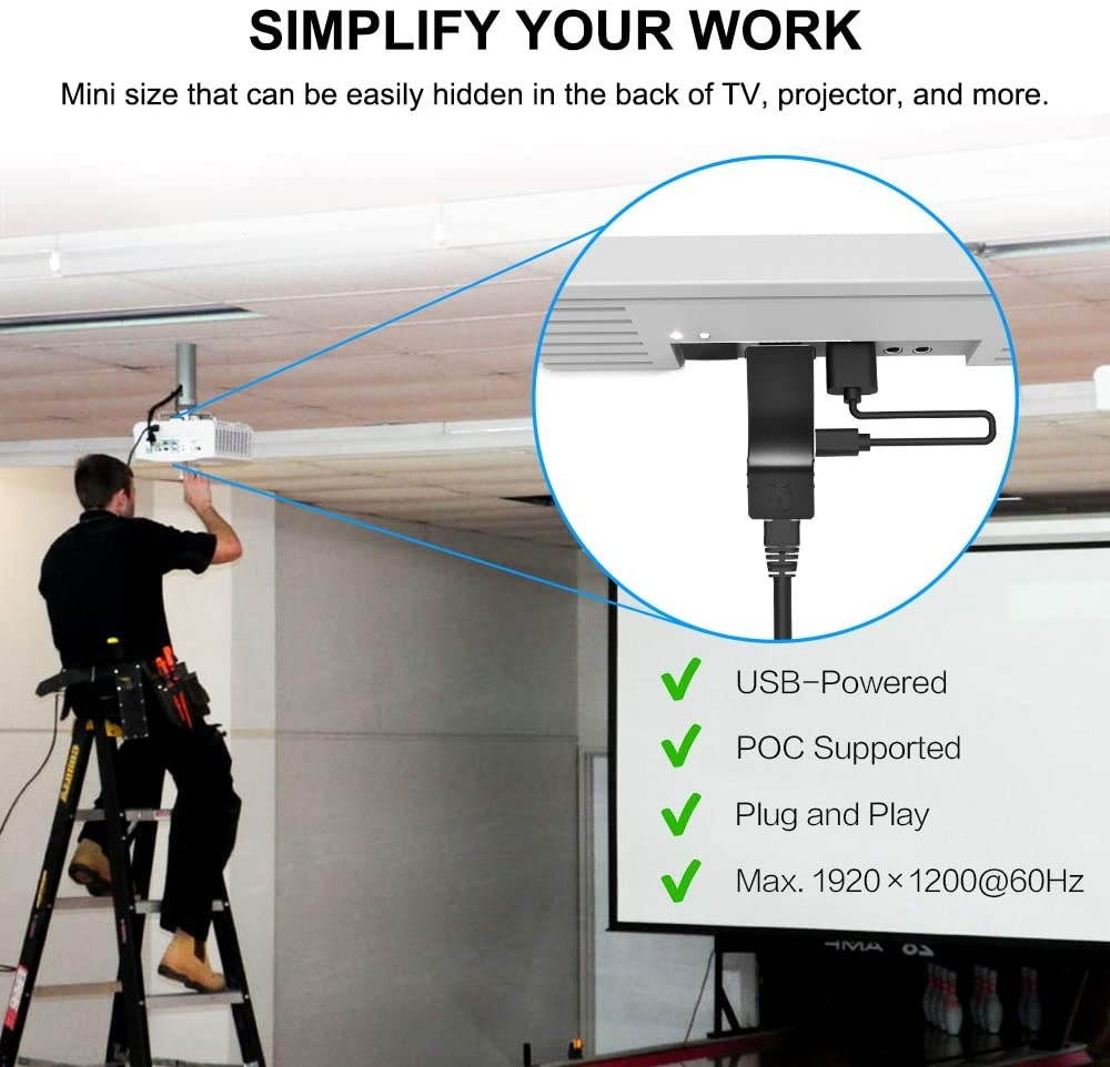 DDMALL 196ft HDMI Extender Over Single CAT5e/CAT6 Cable, Mini Size, Deep Color, 3D, Zero Loss, Zero Latency, Full HD, POC, Auto EDID, HDMI Transmitter and Receiver Kit