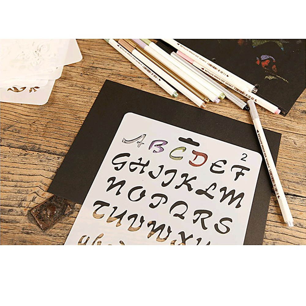 Multi-functional Drawing Stencils Hollow Out Design PP Plastic Templates Reusable for Children Students DIY Painting Craft Scrapbooking Photo Album Card Journal