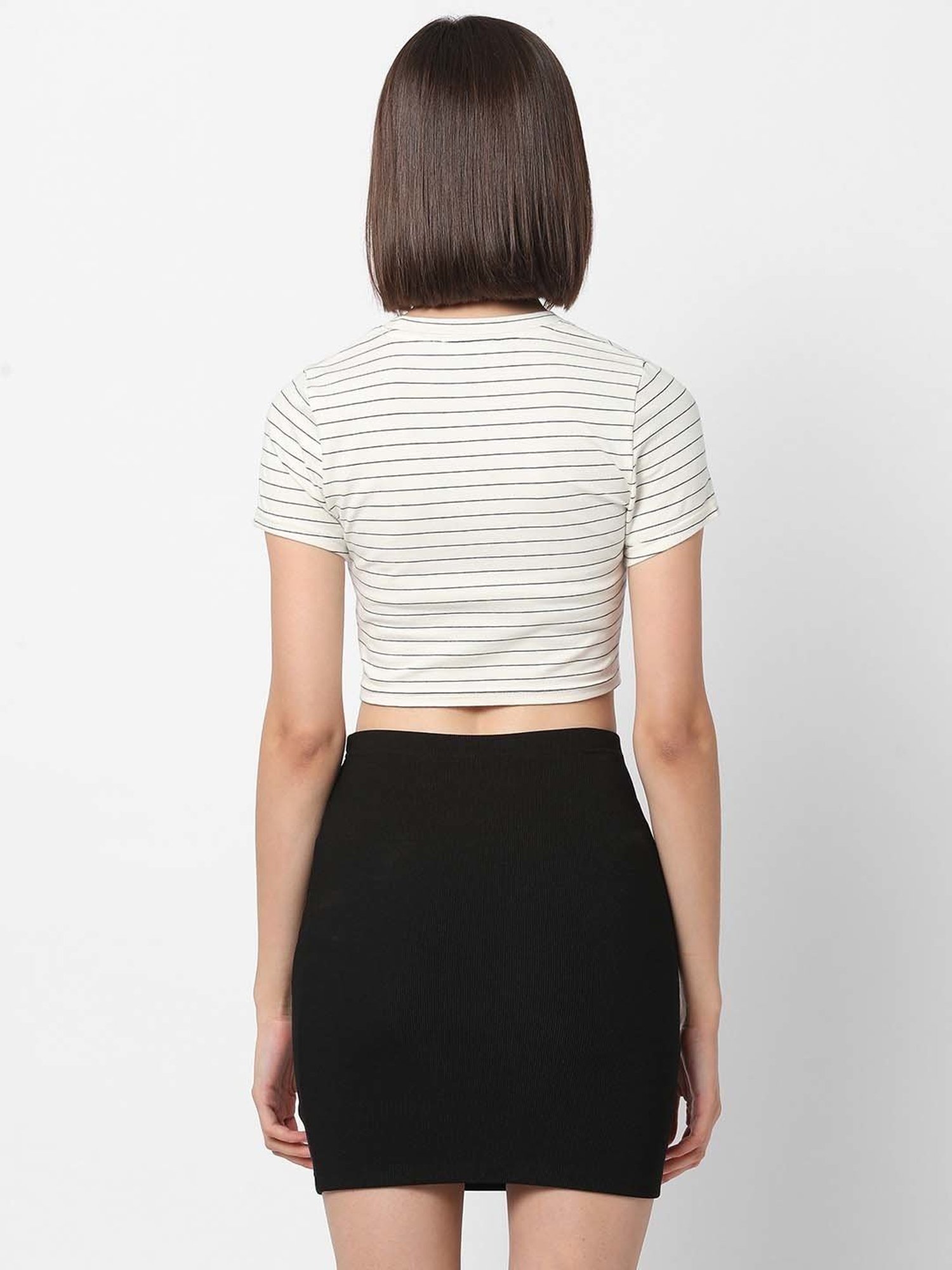VASTRADO Off-White Cotton Striped Crop Top