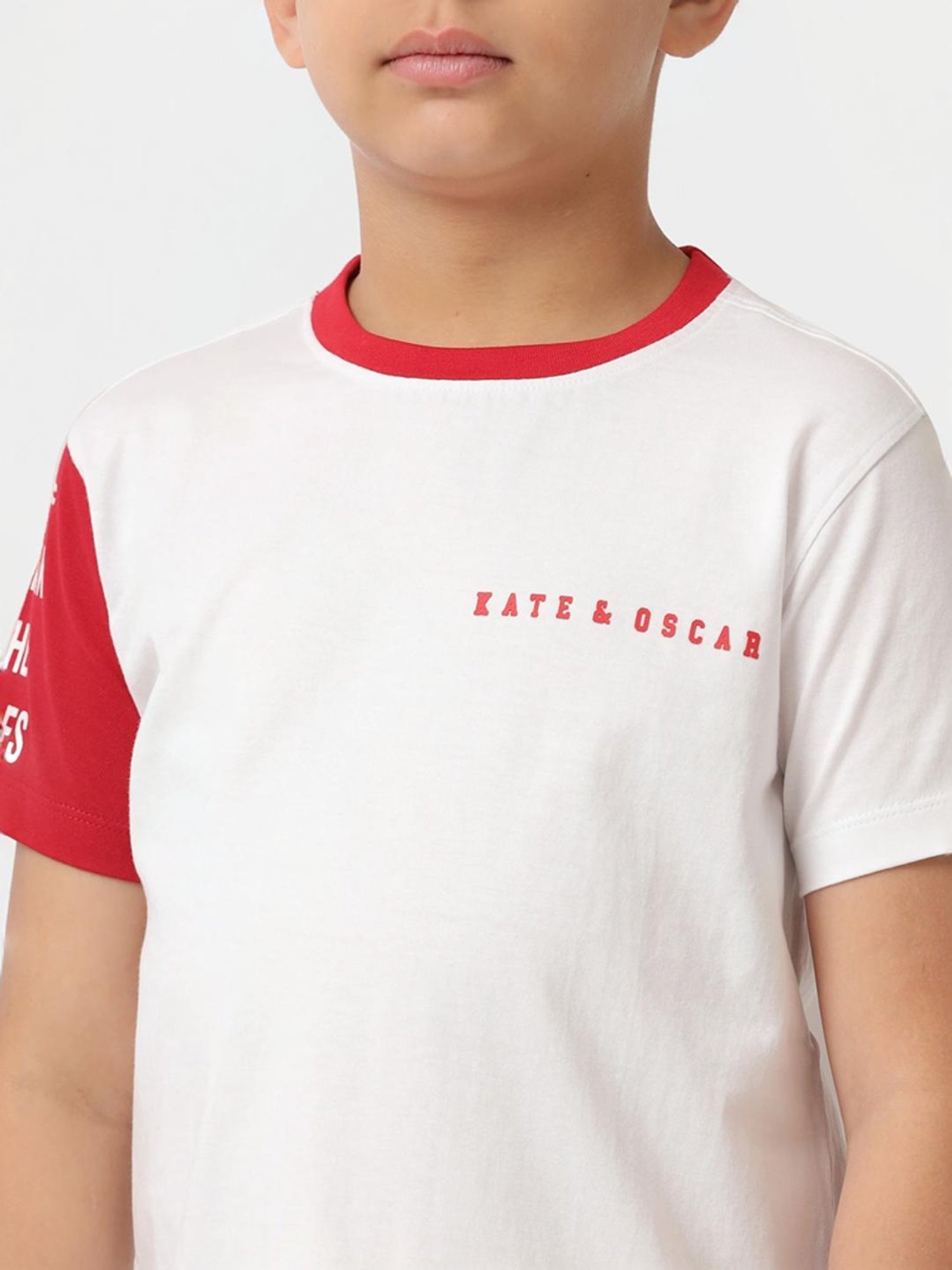 Kate & Oscar Kids White & Red Cotton Printed T-Shirt