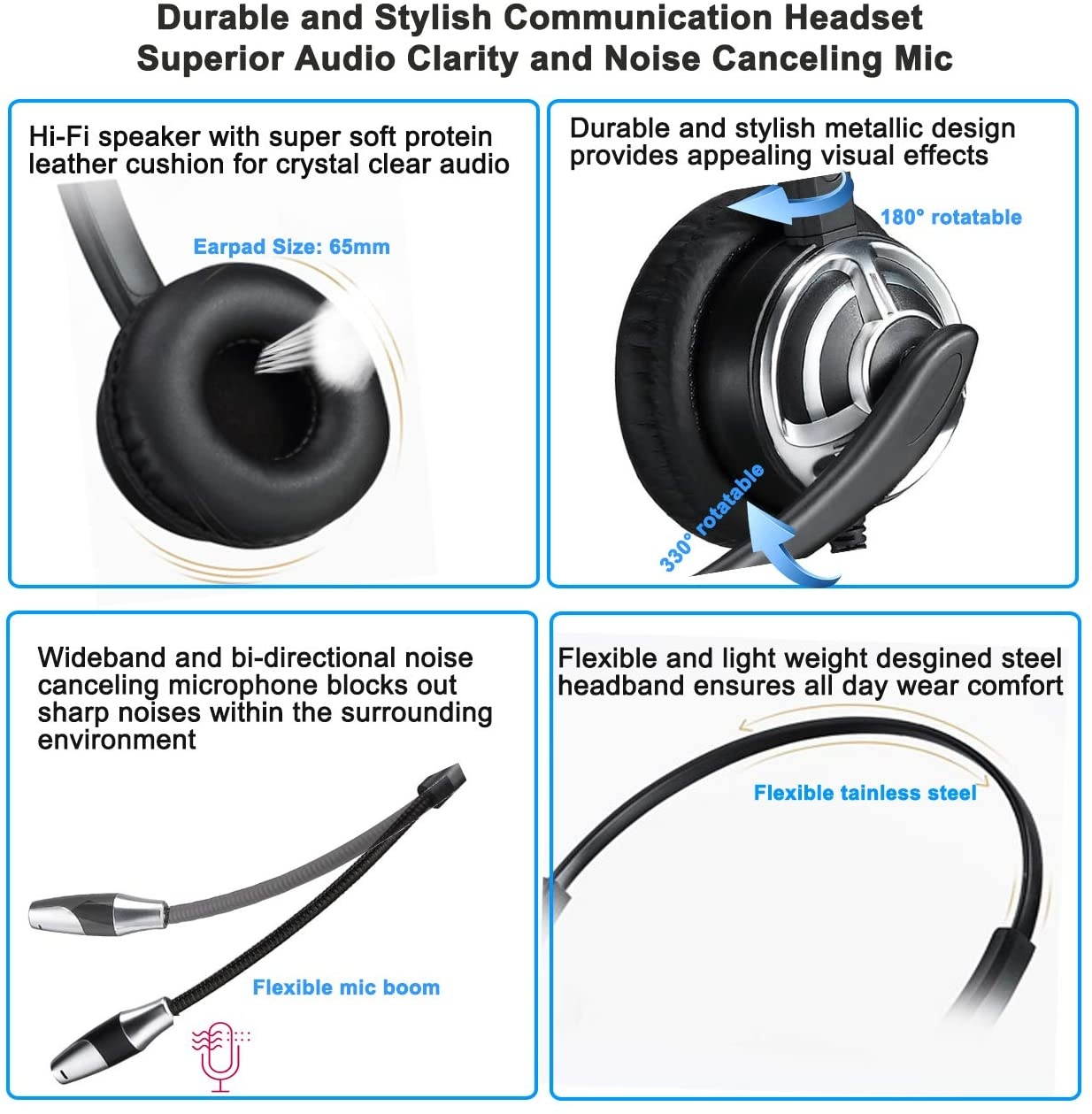 3.5 to USB Computer PC Headset with Noise Canceling Mic3.5mm Jack One Ear Cell Phone Headphone with Mic for iPhone Samsung Galaxy Huawei BlackBerry Mi and iPad Tablet Laptop Mac Skype Teams Dragon