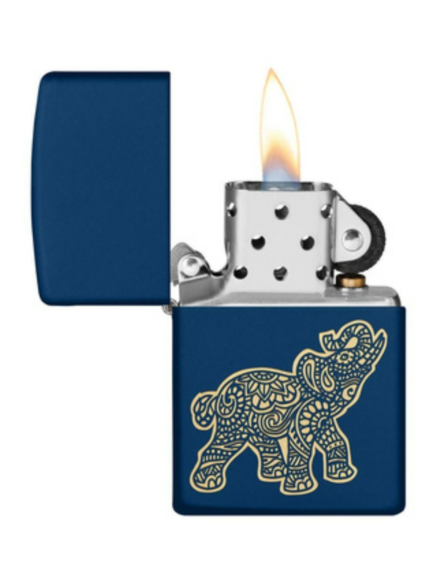 Zippo Sapphire Blue Lucky Elephant Design Brass Pocket Lighter