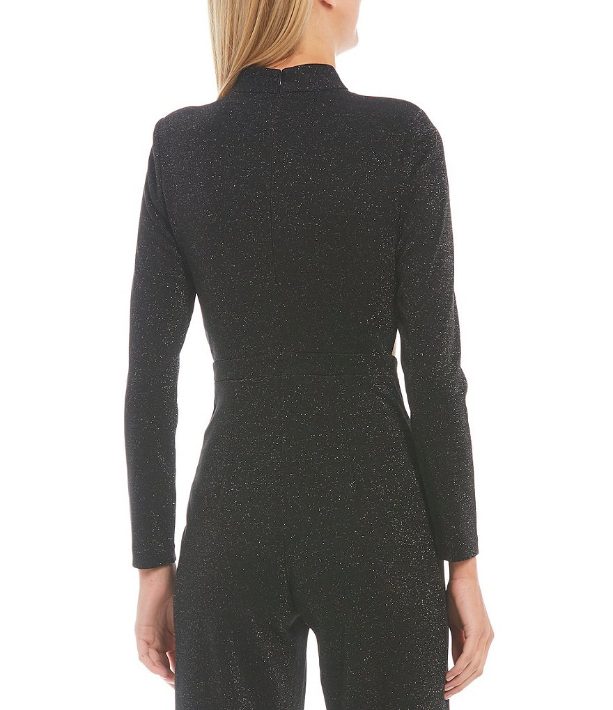 Aidan Aidan Mattox Stretch Crepe Side Cut Out Mock Neck Long Sleeve Jumpsuit