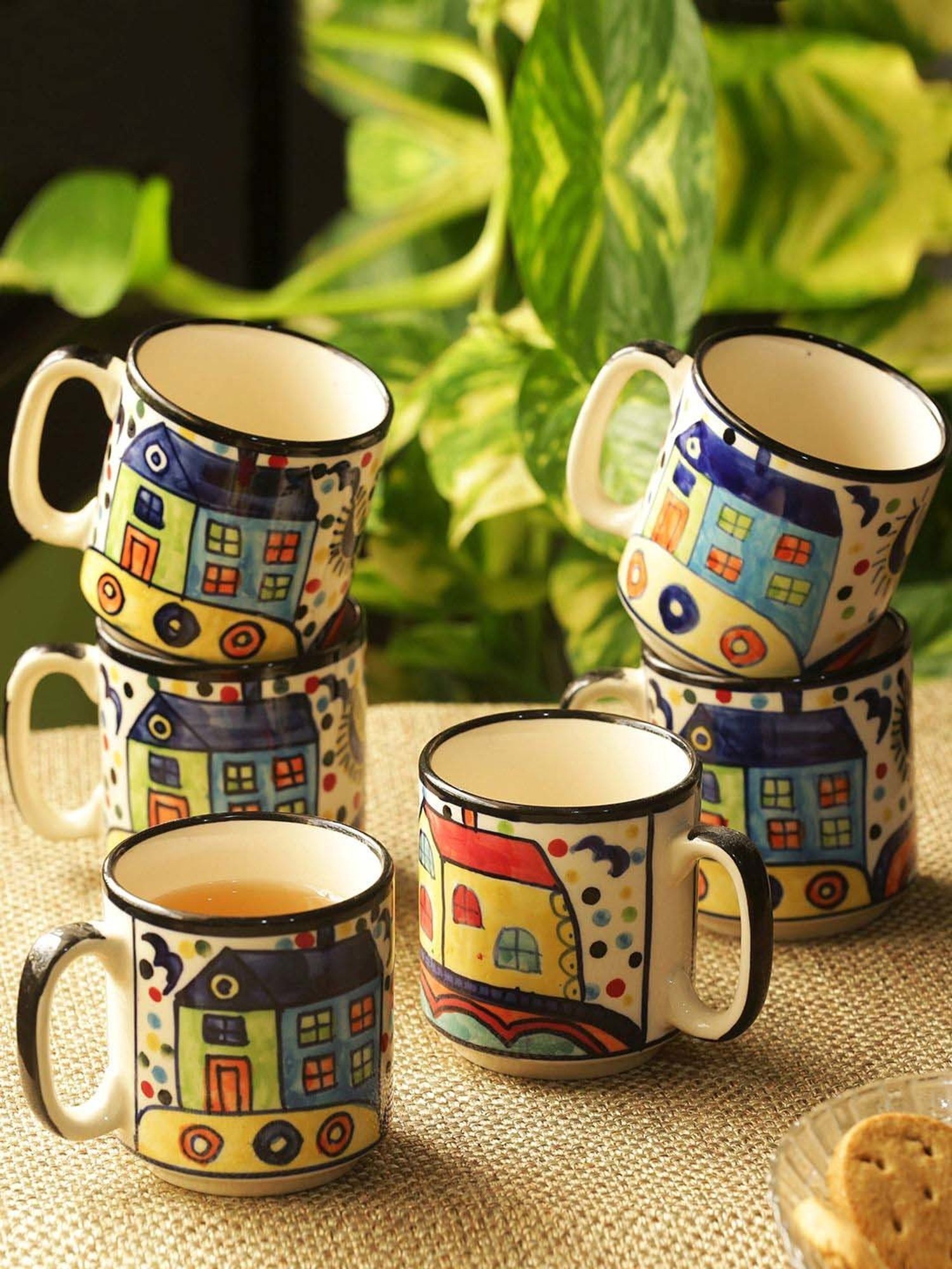 ExclusiveLane Strokes Of Paint- The Hut Multicolor Ceramic Coffee Cup (0.22 L) - Set of 12