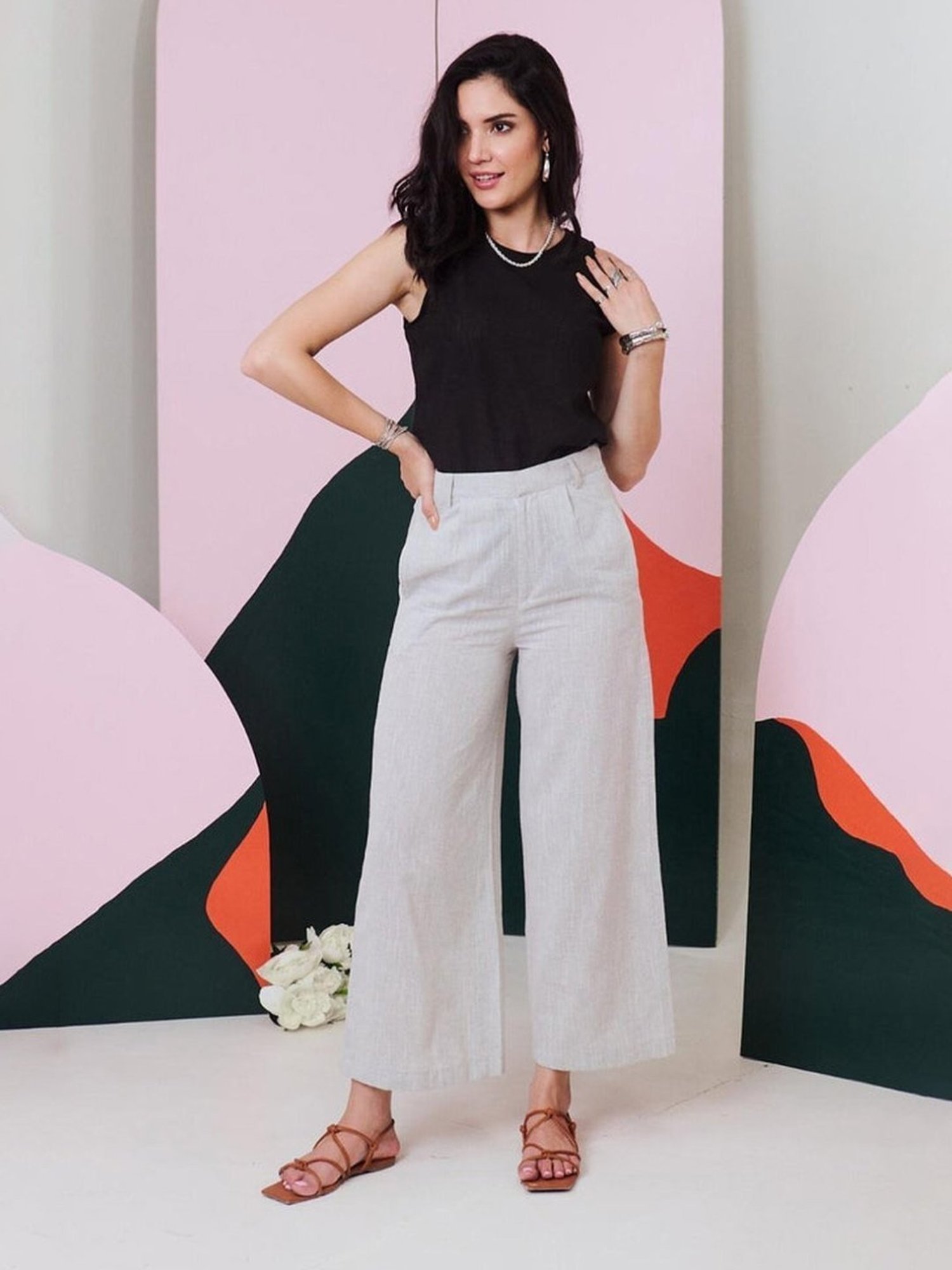 Gulaal Grey Cotton Flared Pant