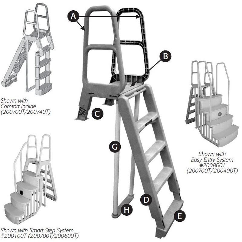 Main Access Smart Choice Incline Outside Above Ground Swimming Pool Ladder, Gray