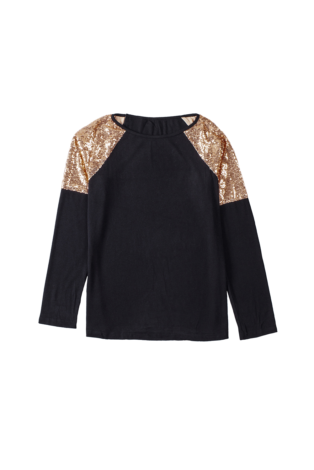 Blank Sweatshirt Black & Gold Raglan Sleeve Sequin Top Pullover Long Sleeve Shirt Customized