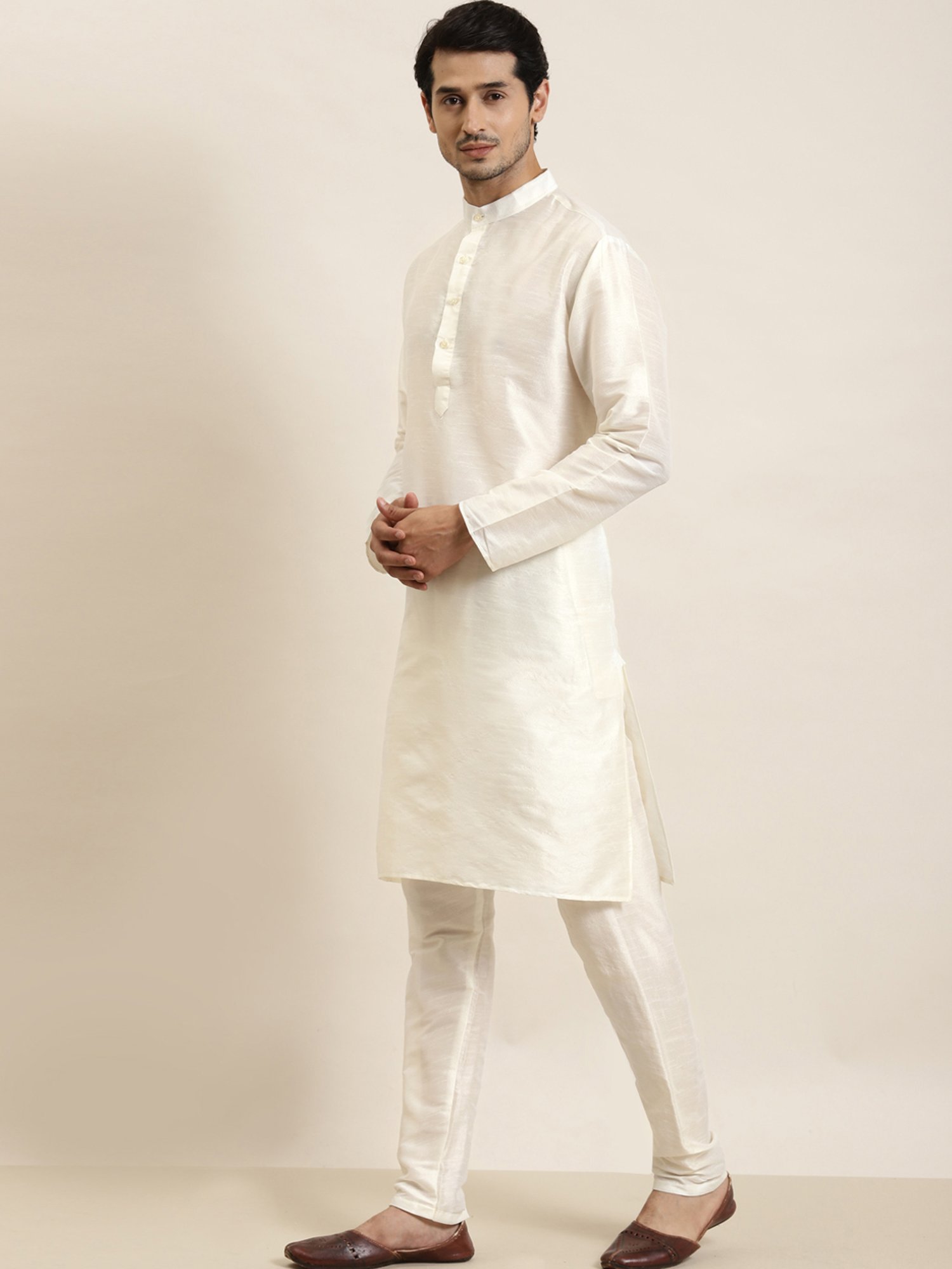 Sojanya Beige Regular Fit Self Pattern Kurta Set With Jacket