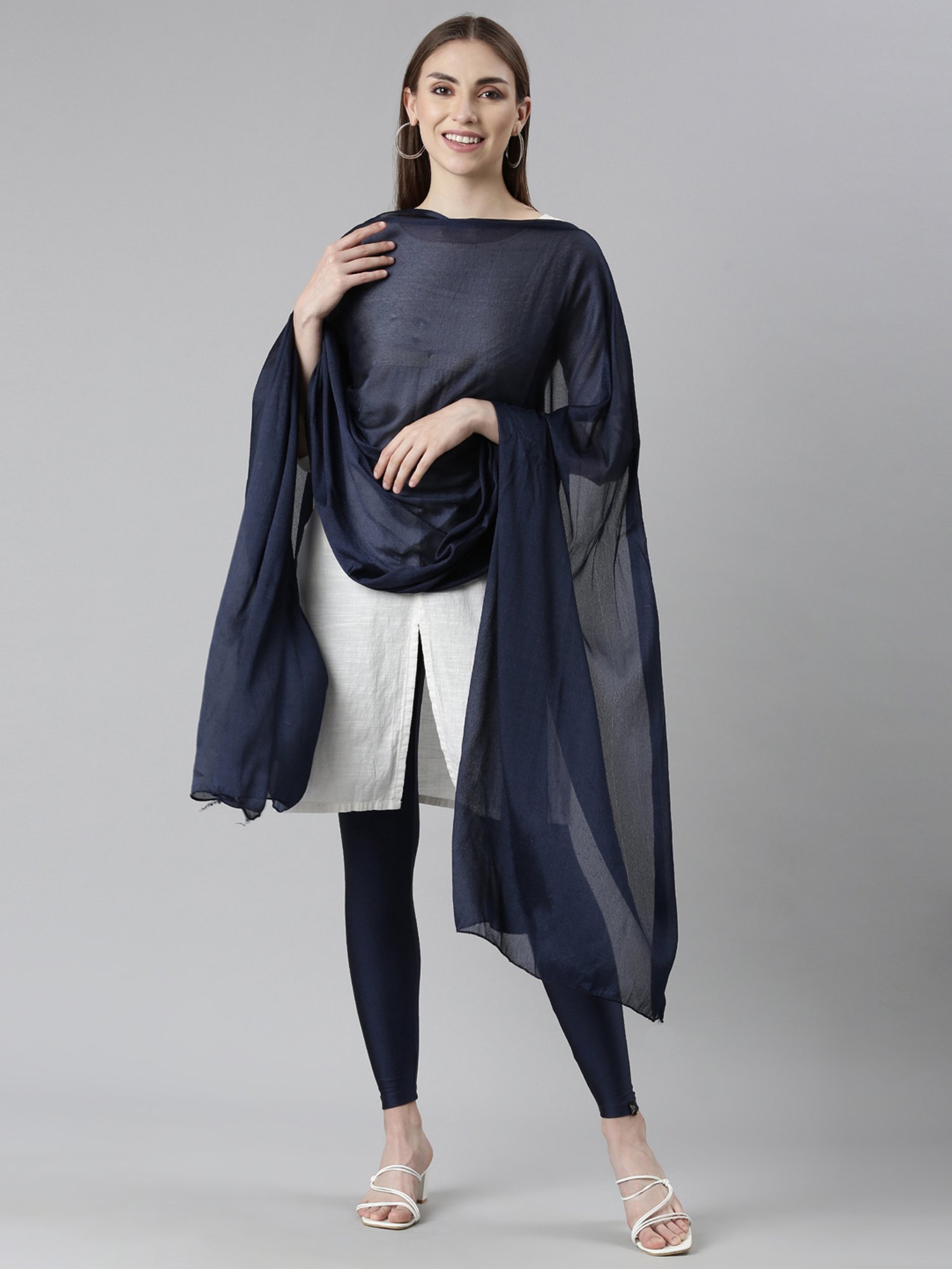 TWIN BIRDS Black & Navy Plain Dupatta - Pack Of 2