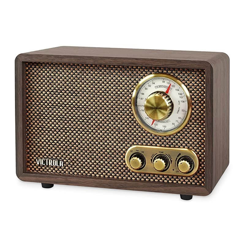 Retro Wood Bluetooth FMAM Radio with Rotary Dial Espresso