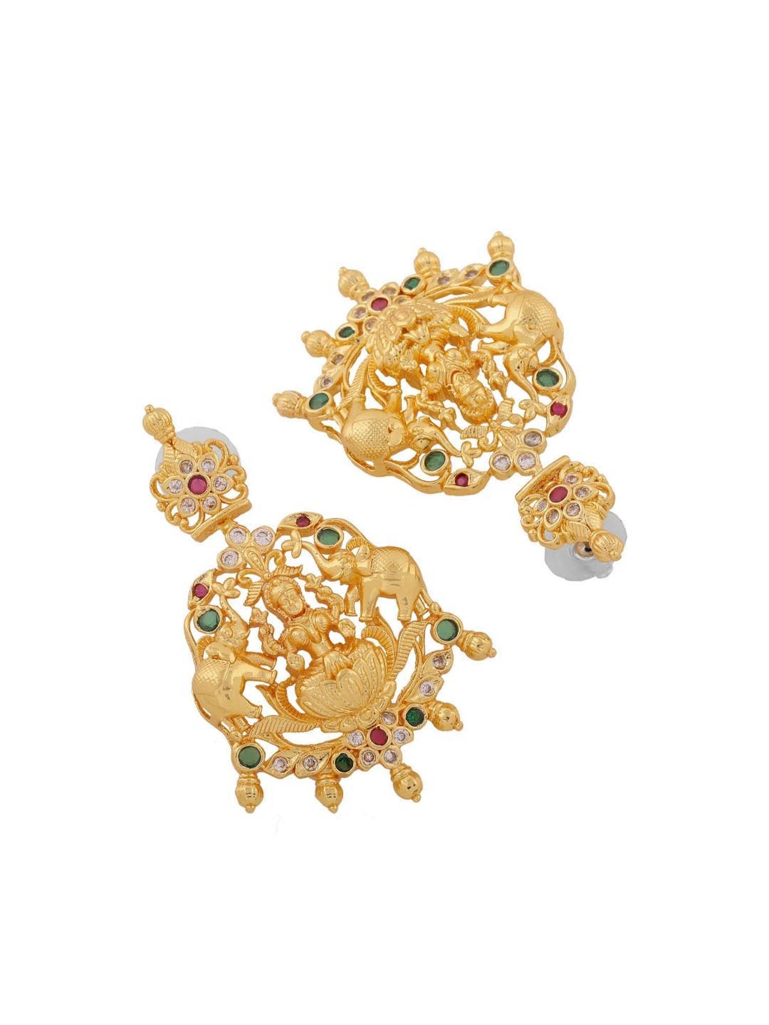 Estele Gold-Plated CZ Lakshmi Devi Embellished with Elephant Designer Necklace Set for Women