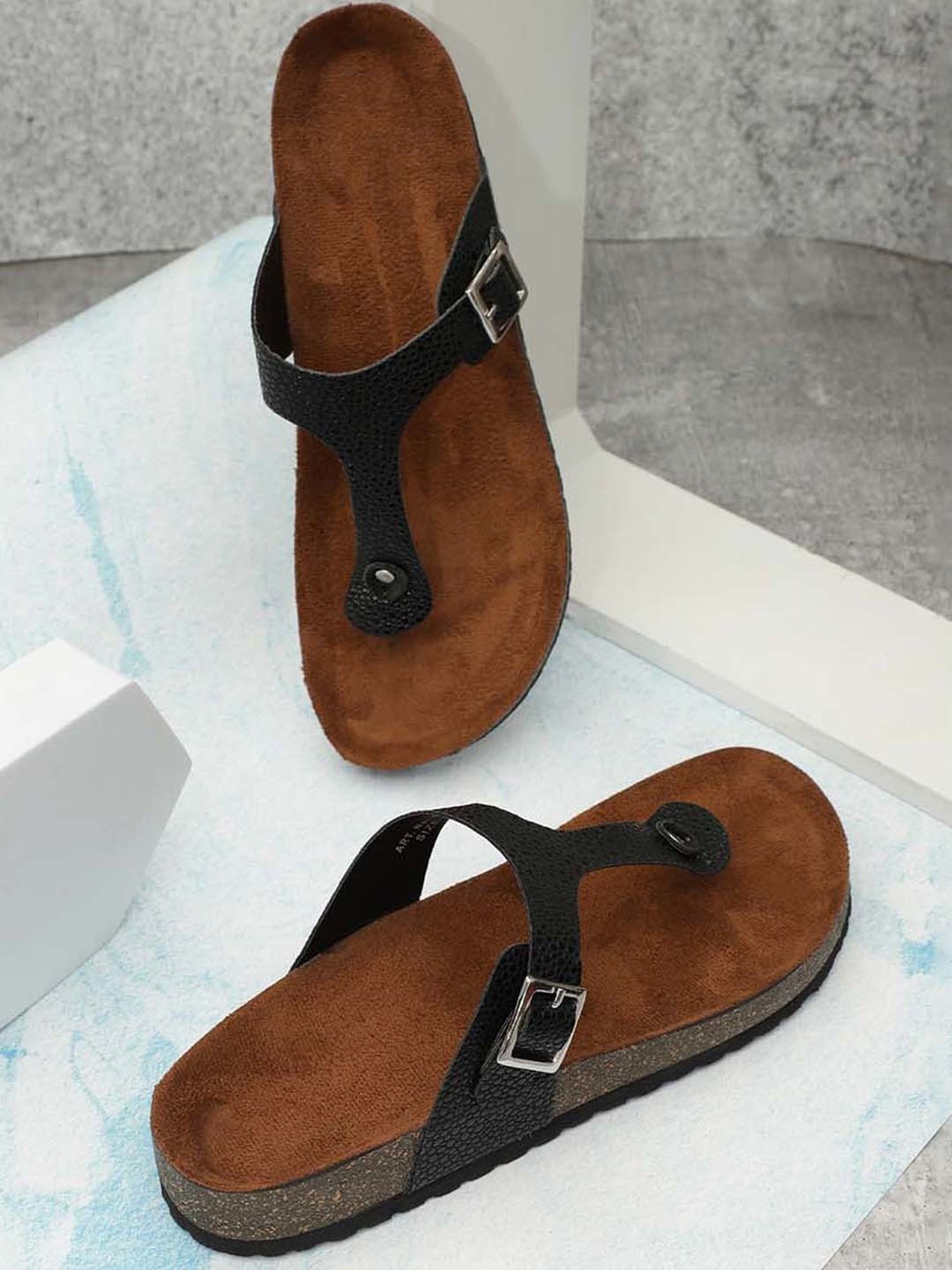 Mozafia Women's Jet Black Thong Sandals