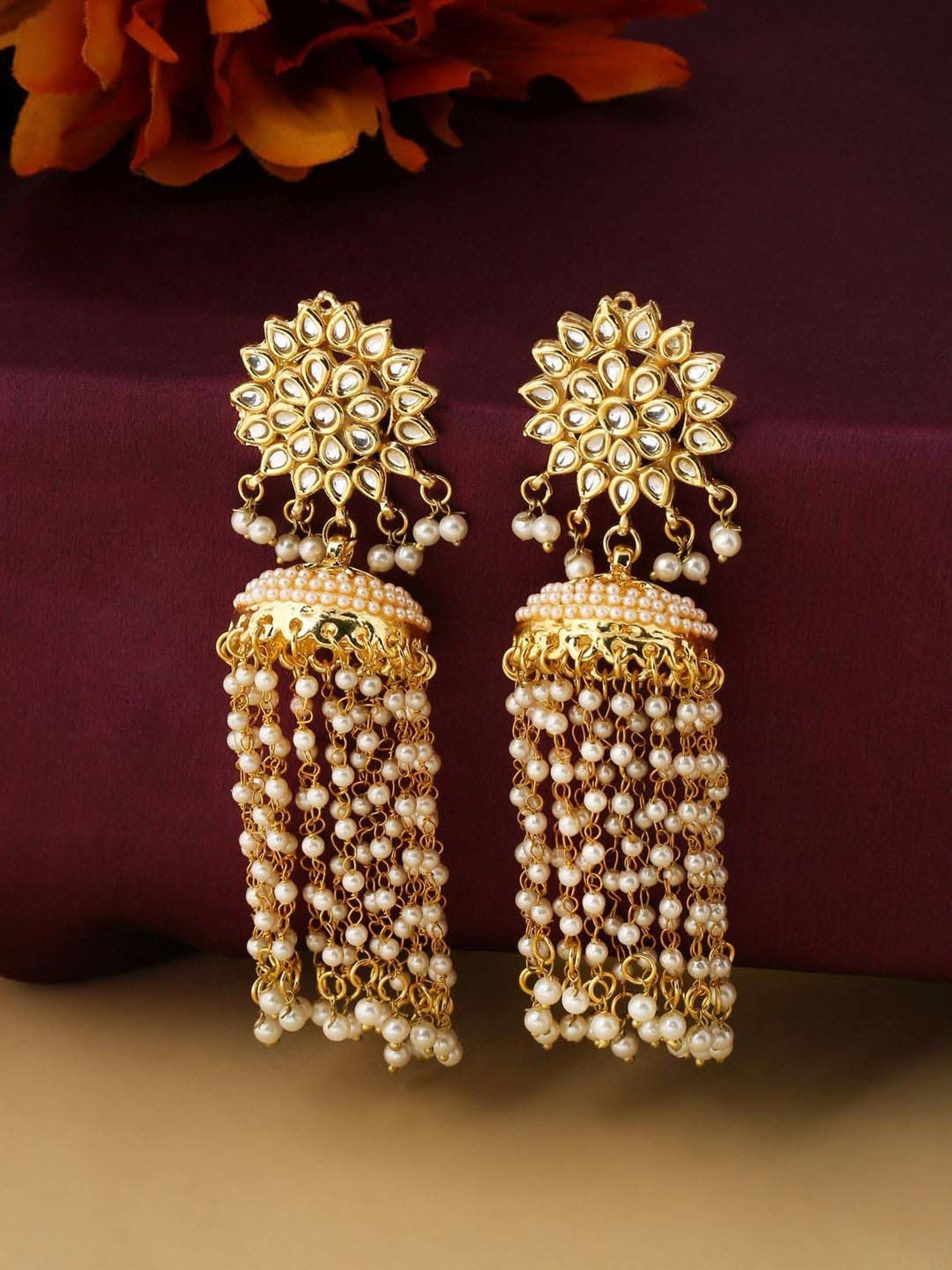 NVR Gold-Plated Contemporary Jhumki Earrings for Women