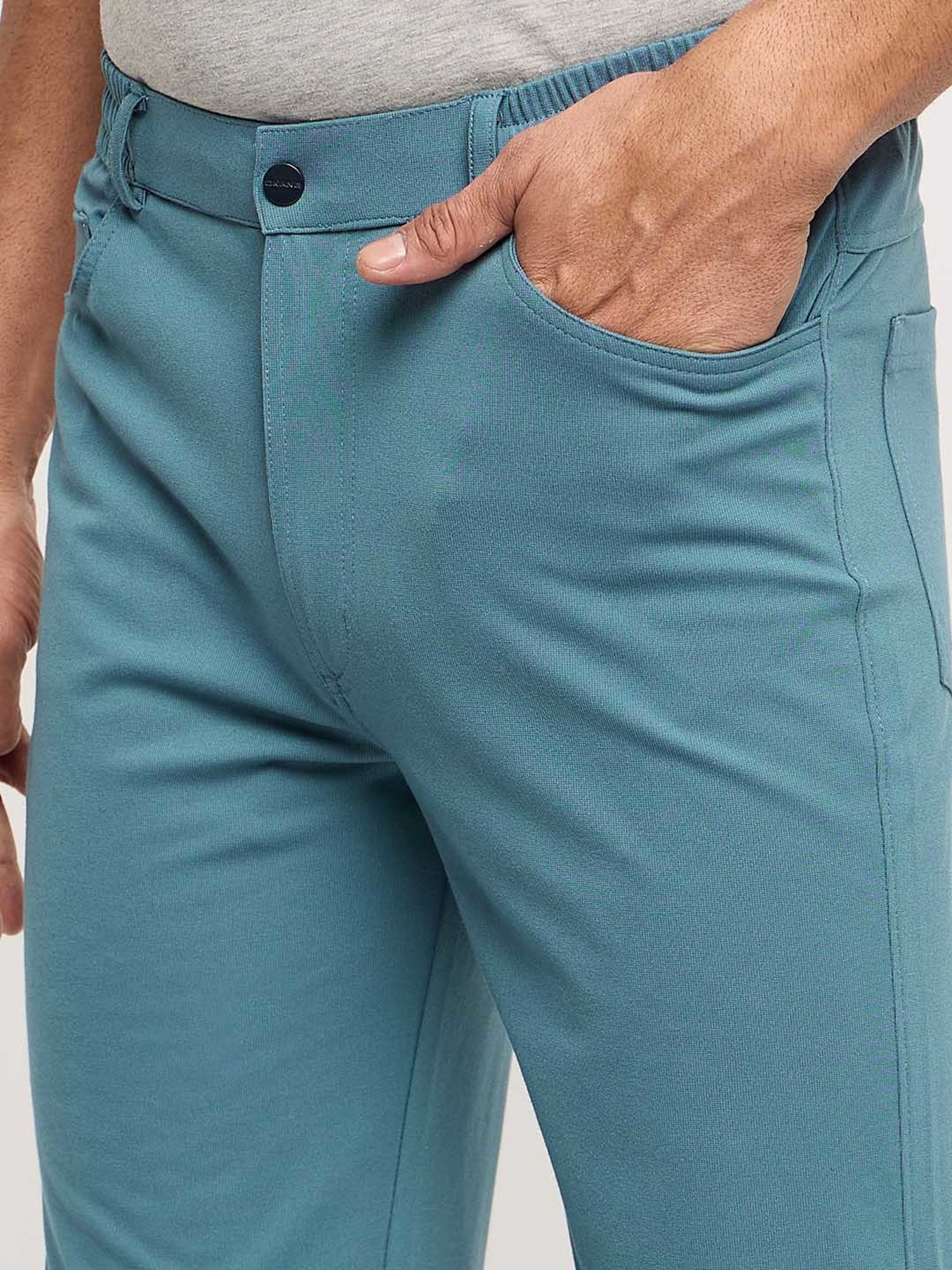 Okane Mid Blue Regular Fit Flat Front Trousers