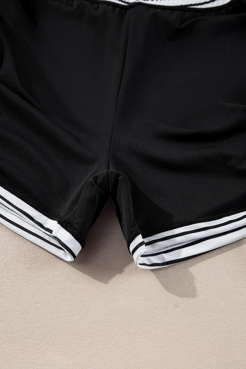 Black Striped Patchwork Side Drawstring Bottoms Tankini Set