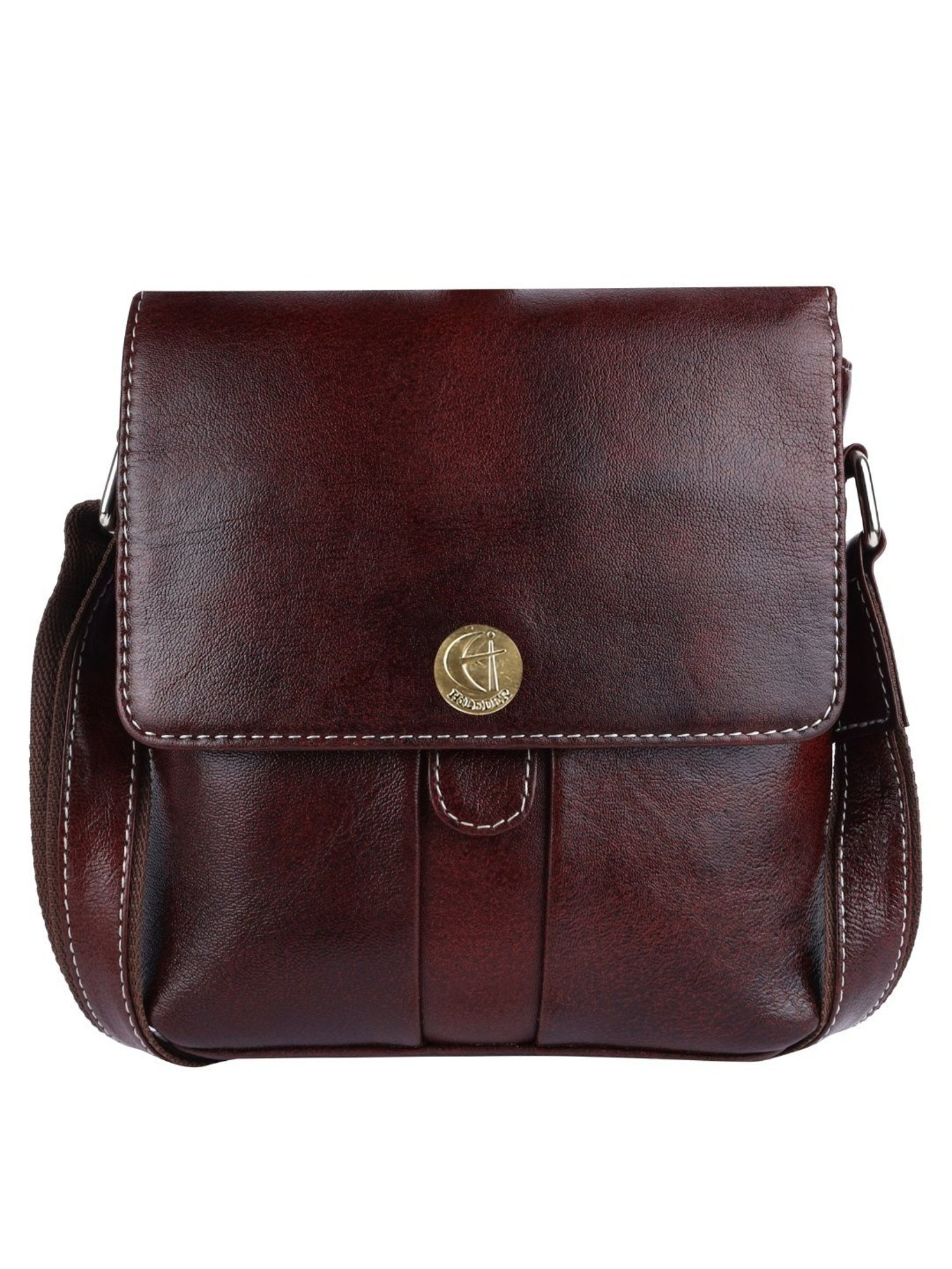 HiLEDER Brown Textured Medium Leather 8 inch Cross Body Bag