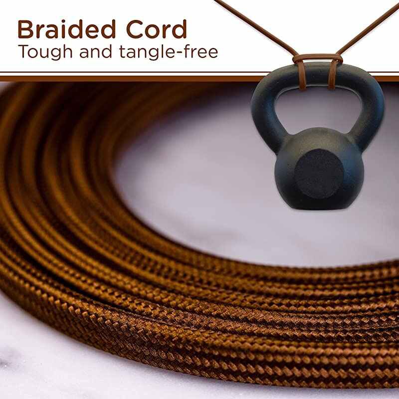 Designer 3-Outlet Extension Cord, 8 Ft Braided Cable, 2-Prong Power Strip, Slide-to-Lock Safety, Low-Profile Flat Plug, Polarized, ETL Listed, 39982-T1, 8 ft, Solid Brown, 8 ft