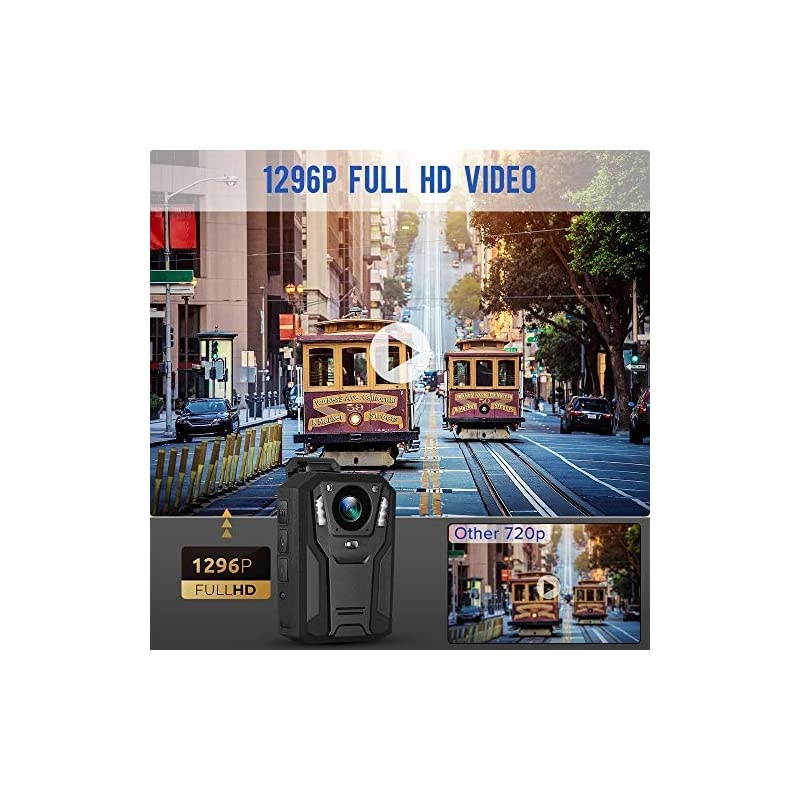 P100 1296P Body Mounted Camera 8-9hrs Recording Wearable Video Recorder Manually Night Vision for Law Enforcement (64G)