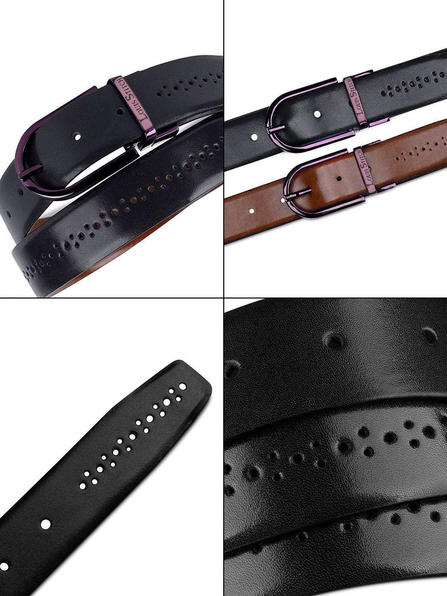 Louis Stitch Spanish Black & Brown Leather Reversible Belt For Men