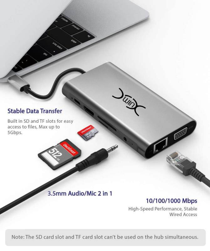 YXwin USB C Hub, 5-in-1 USB C Adapter, with 4K USB C to HDMI, SD/TF Card Reader, 2 USB 3.0 Ports, for MacBook Pro 2016/2017/2018, Chromebook, Xps, and More