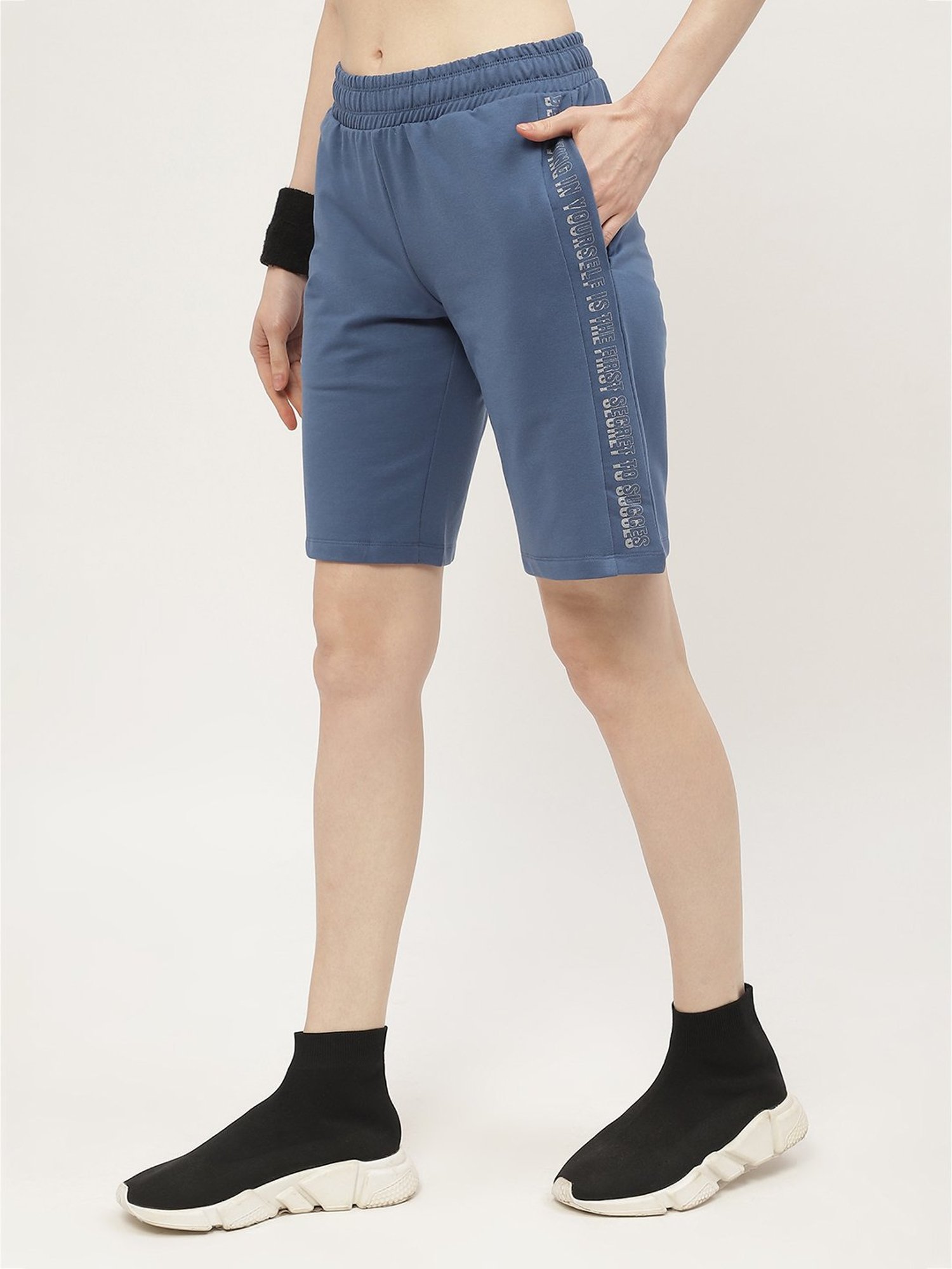 MADAME M Secret Blue Cotton Relaxed Fit Shorts