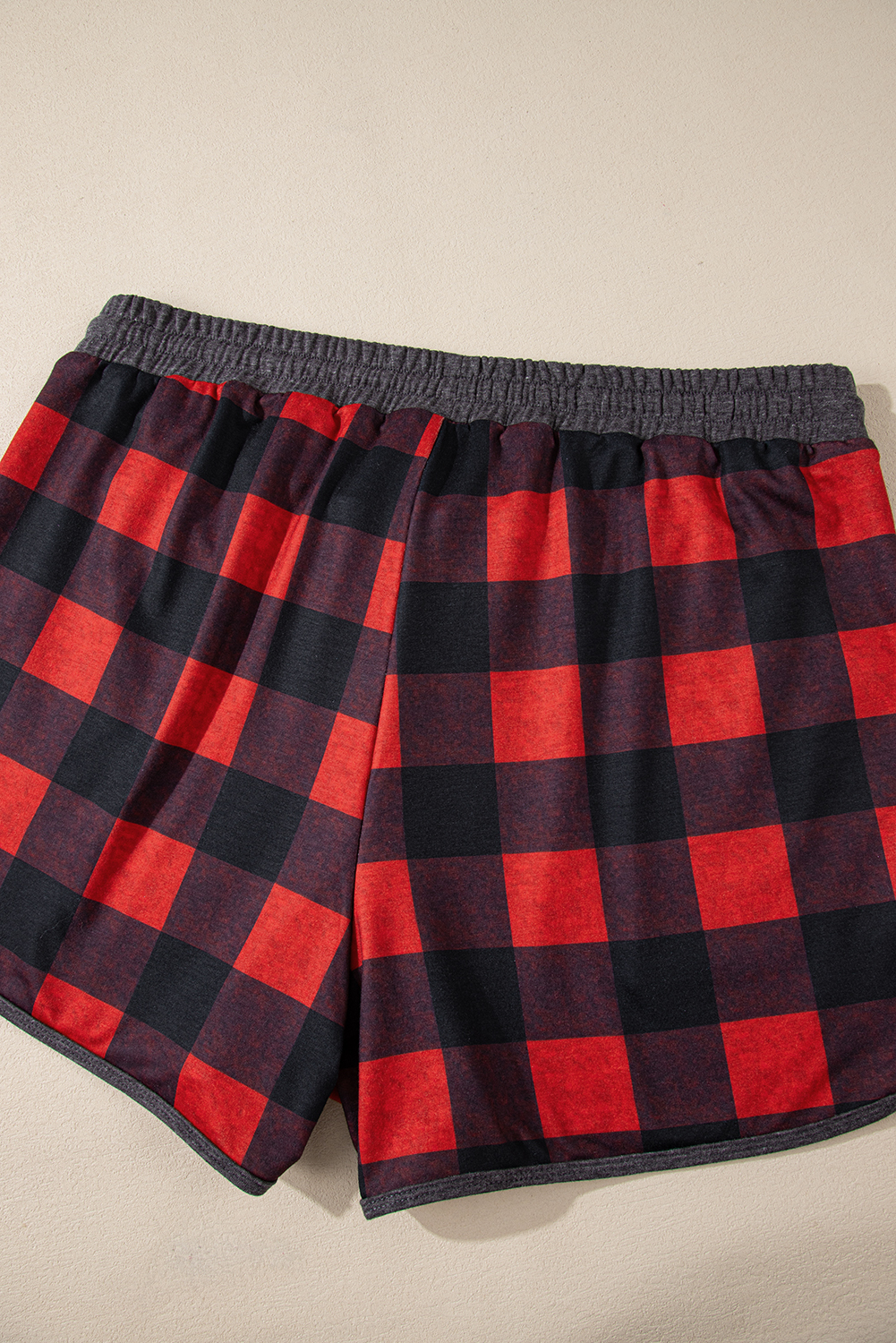 Rose Red Solid Waffle Knit Plus Size Two Piece Shorts Set