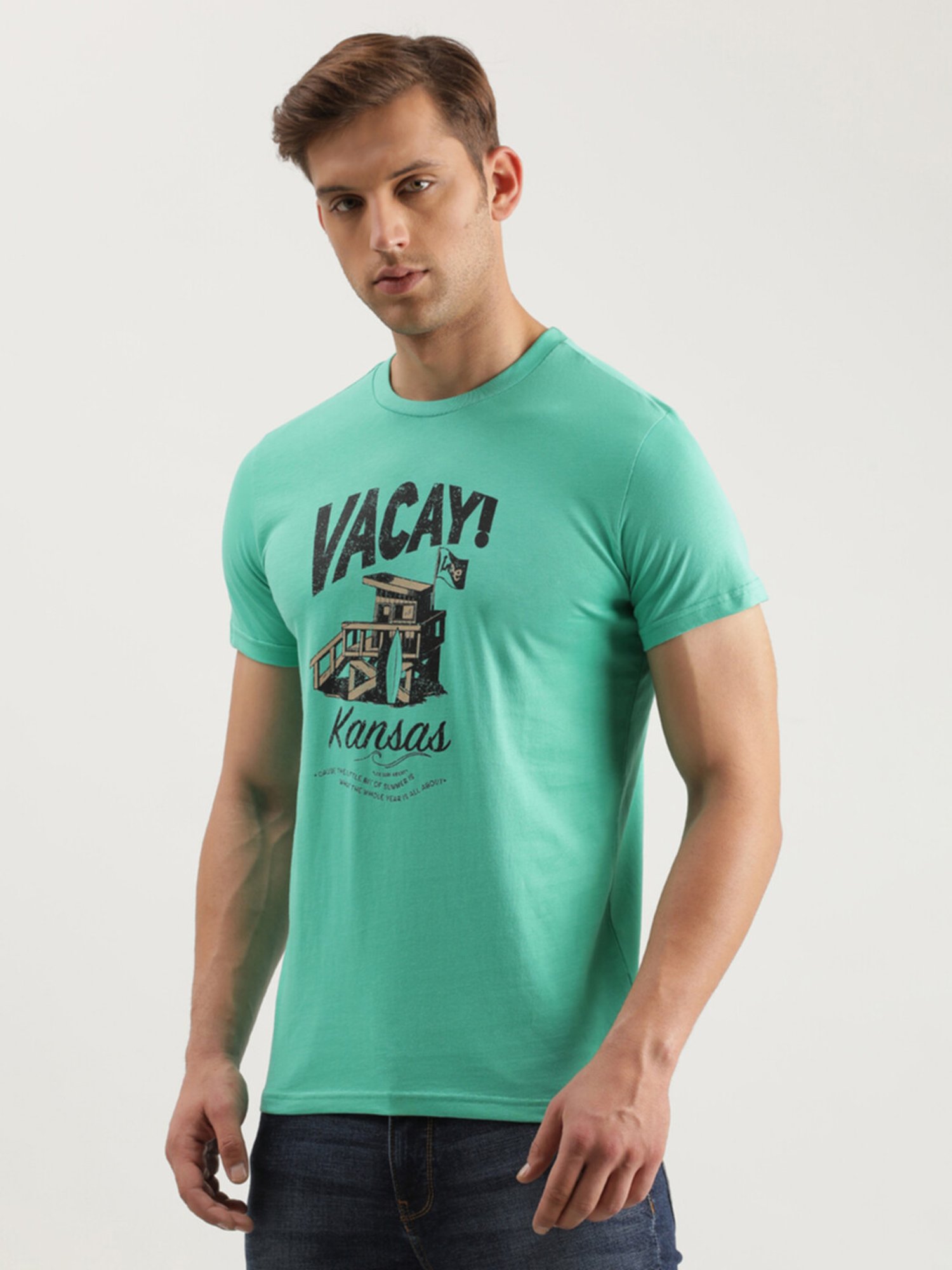 Lee Mint Green Slim Fit Graphic Print Crew T-Shirt