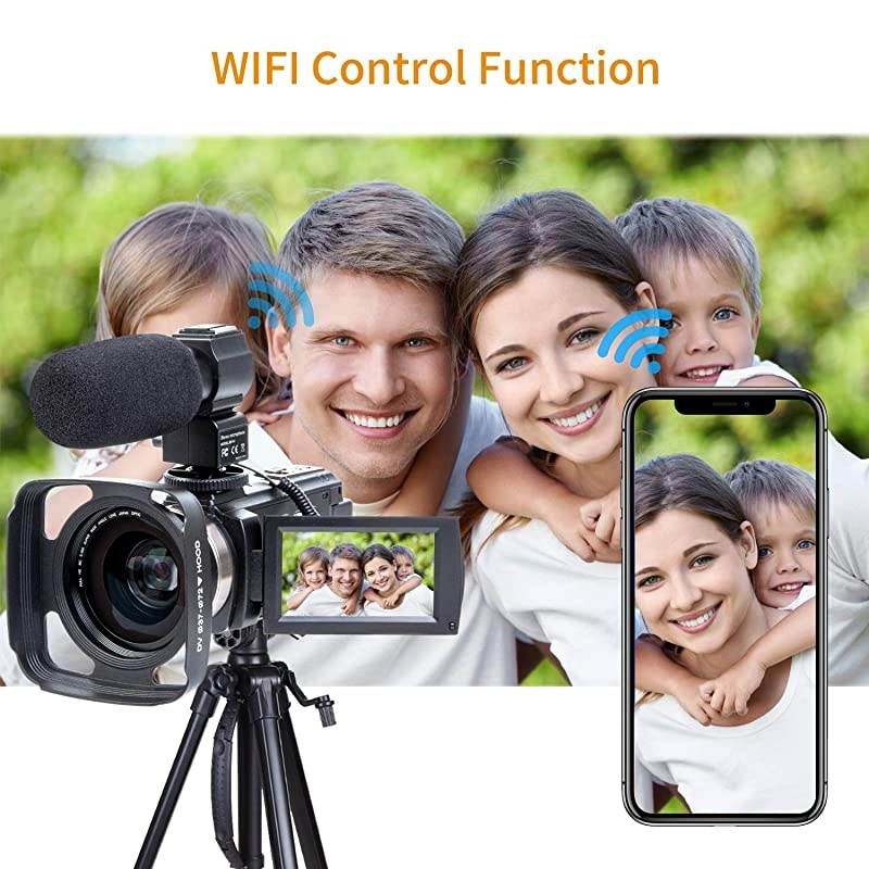 Camcorder Video Camera  WiFi HD 1080P 24MP 16X Powerful Digital Zoom Camera with Microphone and Wide Angle Lens Remote Control Lens Hood Infrared Night Vision YouTube Vlogging Camera Recorder