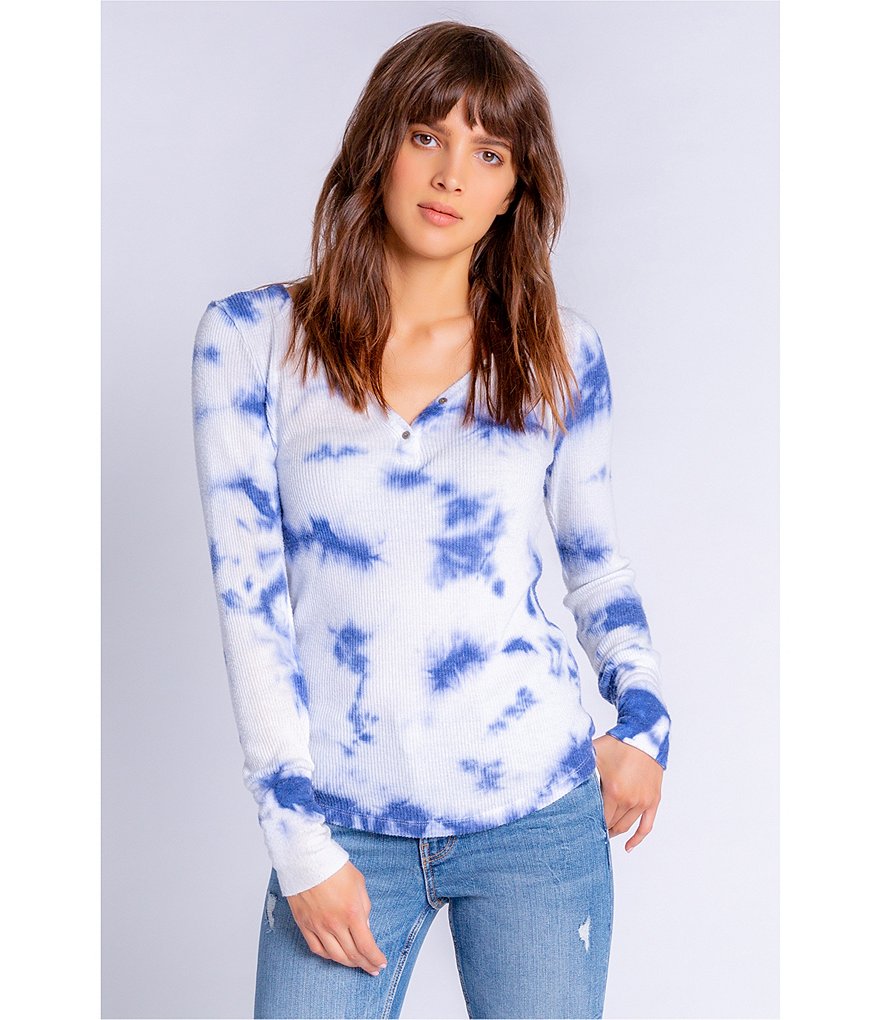 PJ Salvage Blue Tide Tie-Dye Ribbed Coordinating Sleep Top
