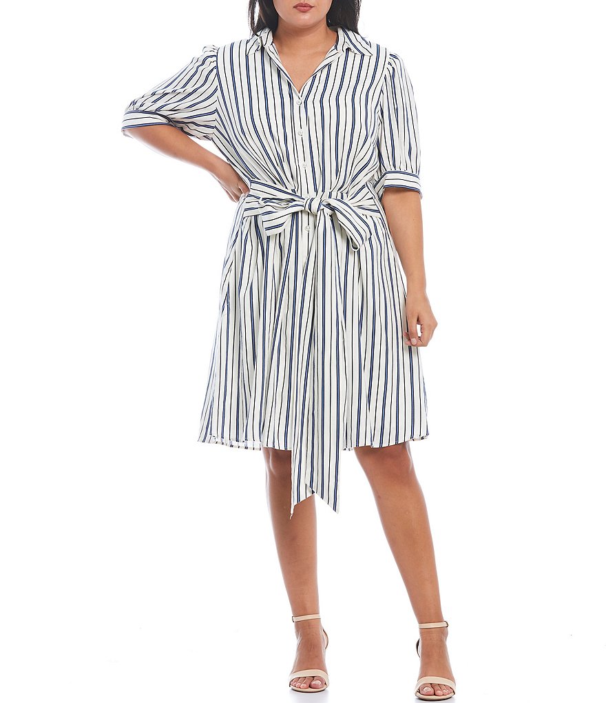 Jessica Howard Plus Size Crew Neck 3/4 Sleeve Printed Trapeze Dress