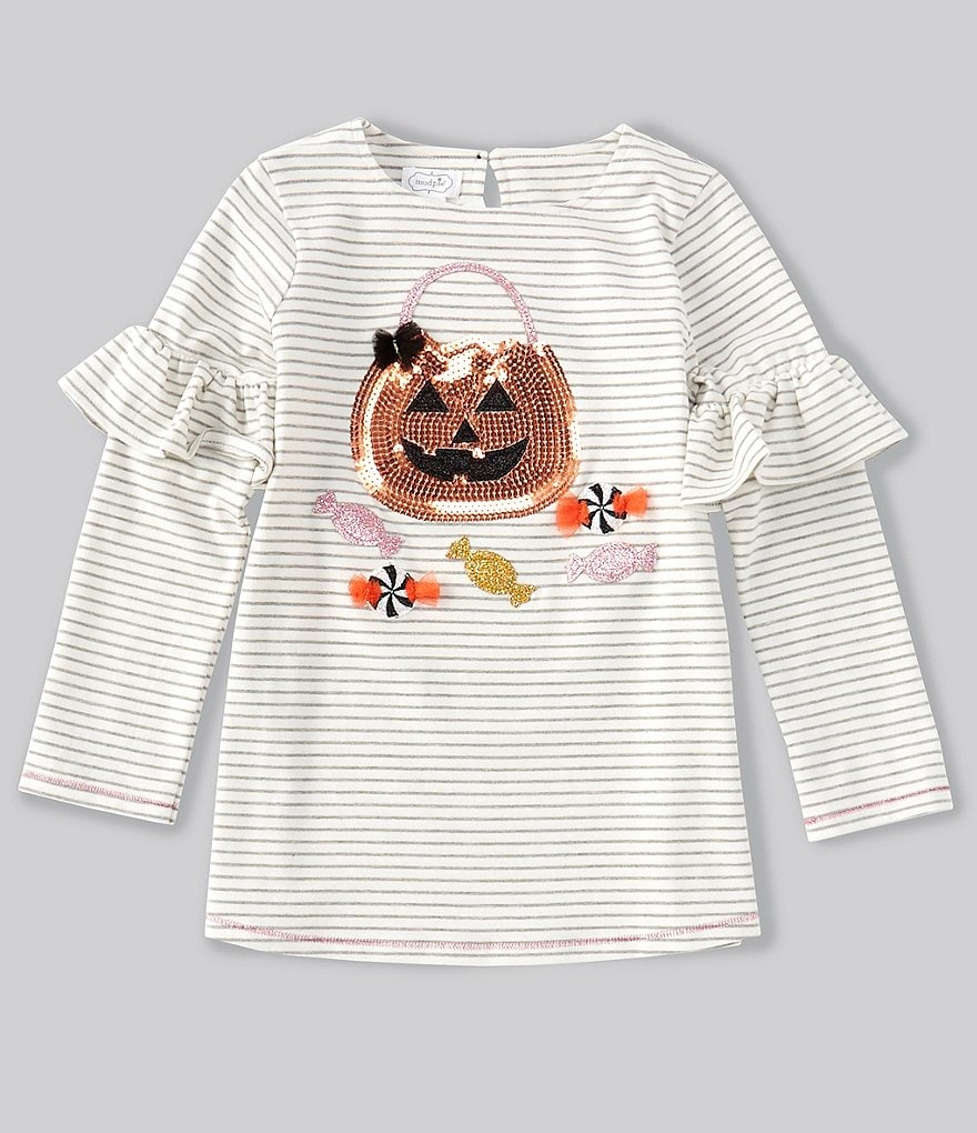 Mud Pie Little Girls 1-5 Long-Sleeve Sequin Pumpkin Tee