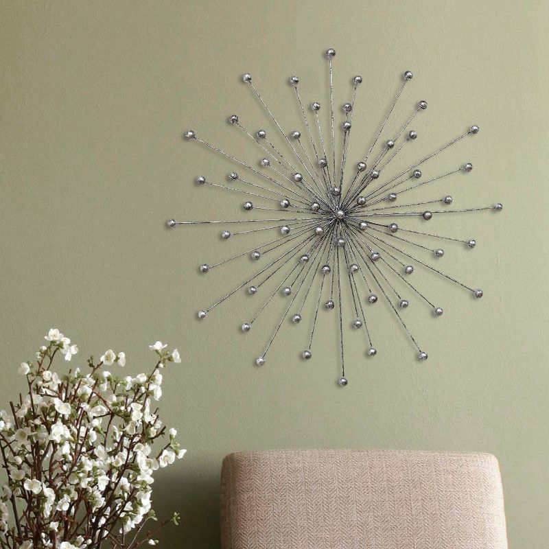 27.98" x 27.98" Silver Burst Wall Decor Silver - Stratton Home Décor
