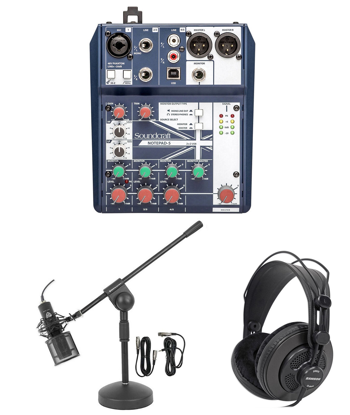 Gaming Twitch Stream Recording Bundle Soundcraft Mixer+Headphones+Pro Mic+Stand