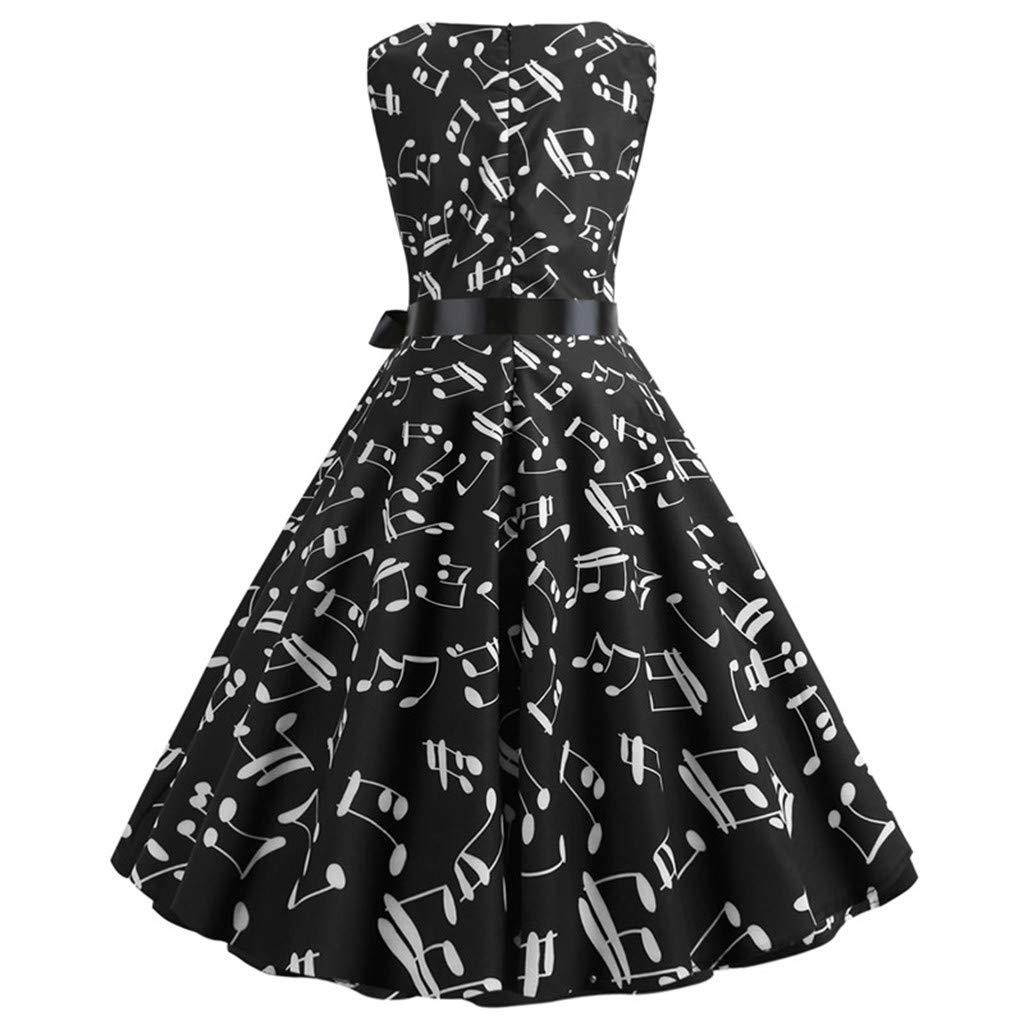 Prom Dresses for Women,Women Vintage 1950s Retro Print Sleeveless Casual Evening Party Prom Swing Dress