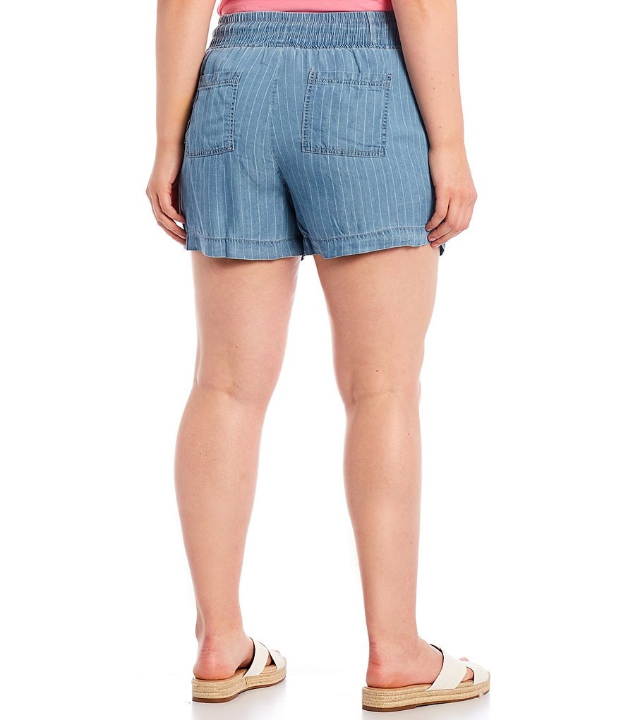 Westbound Plus Size Indigo Pinstripe Drawstring Shorts