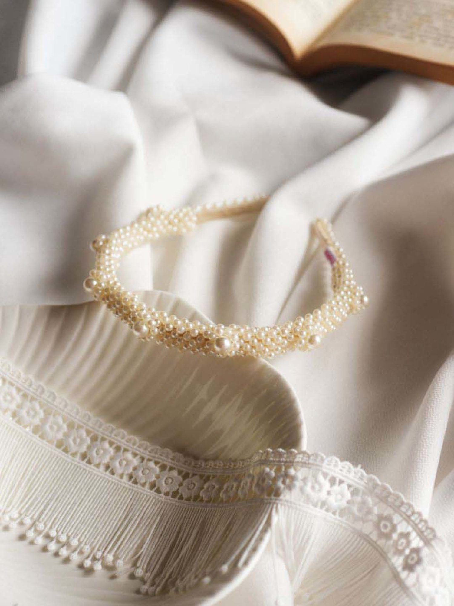 Choko Off White Embellished Hair Band