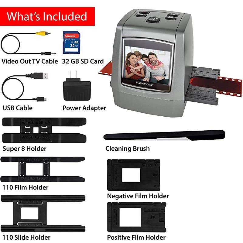 All-in-One High Resolution 22MP Film Scanner, Vibrant 2.4" LCD Screen, Converts 126KPK/135/110/super 8 Film, Slides & Negatives into Digital Photos, with Bonus 32GB SD Card (FS50)