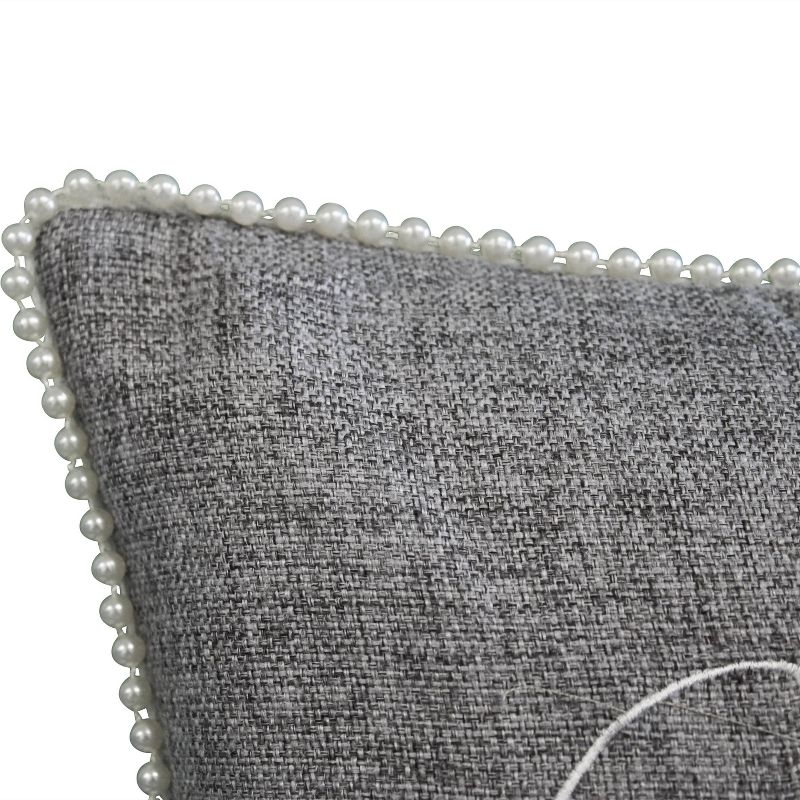 'Mr & Mrs' with Pearl Trim Lumbar Throw Pillow Gray - Edie@Home