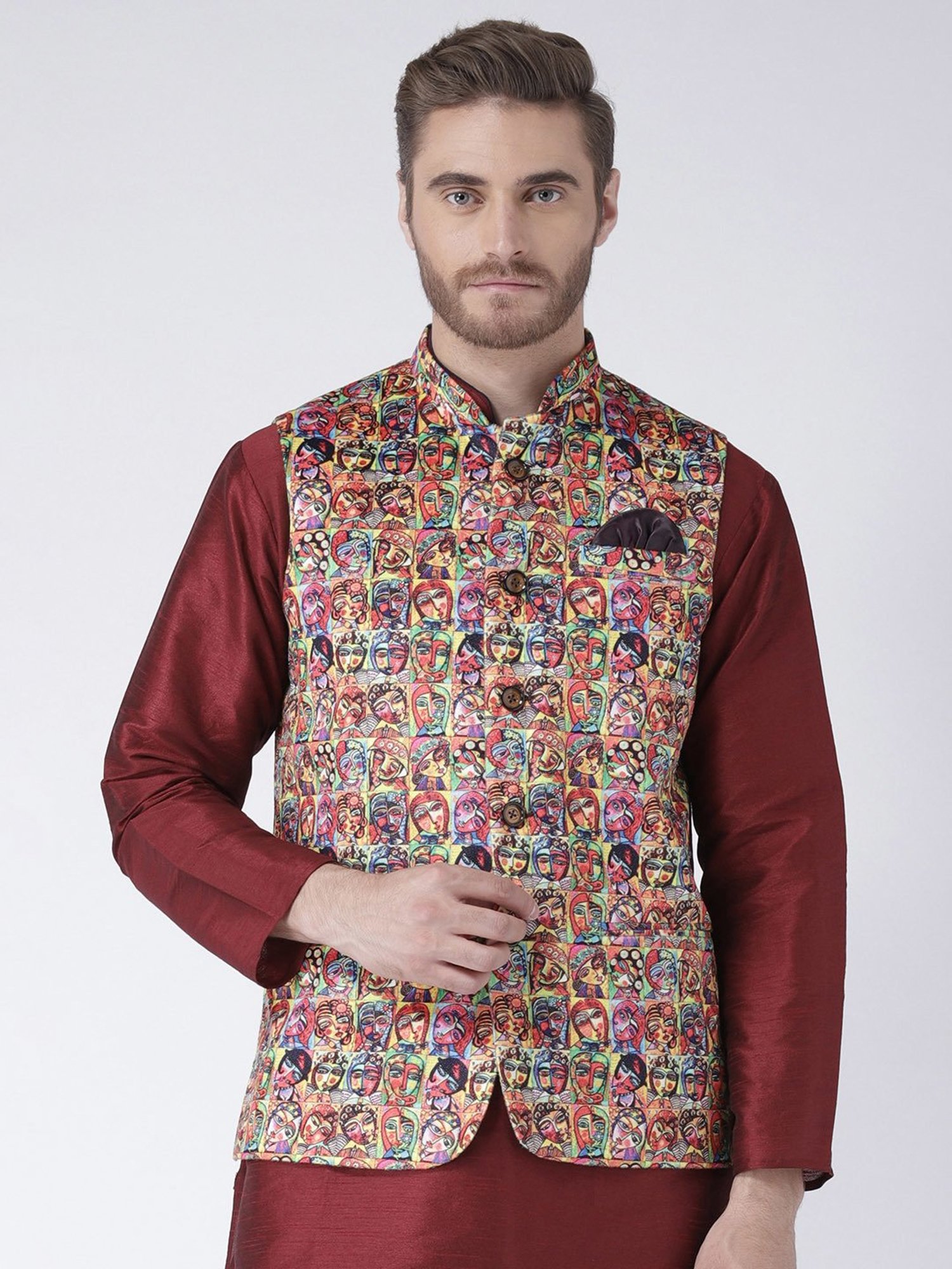 Hangup Plus Multicolor Regular Fit Printed Nehru Jacket