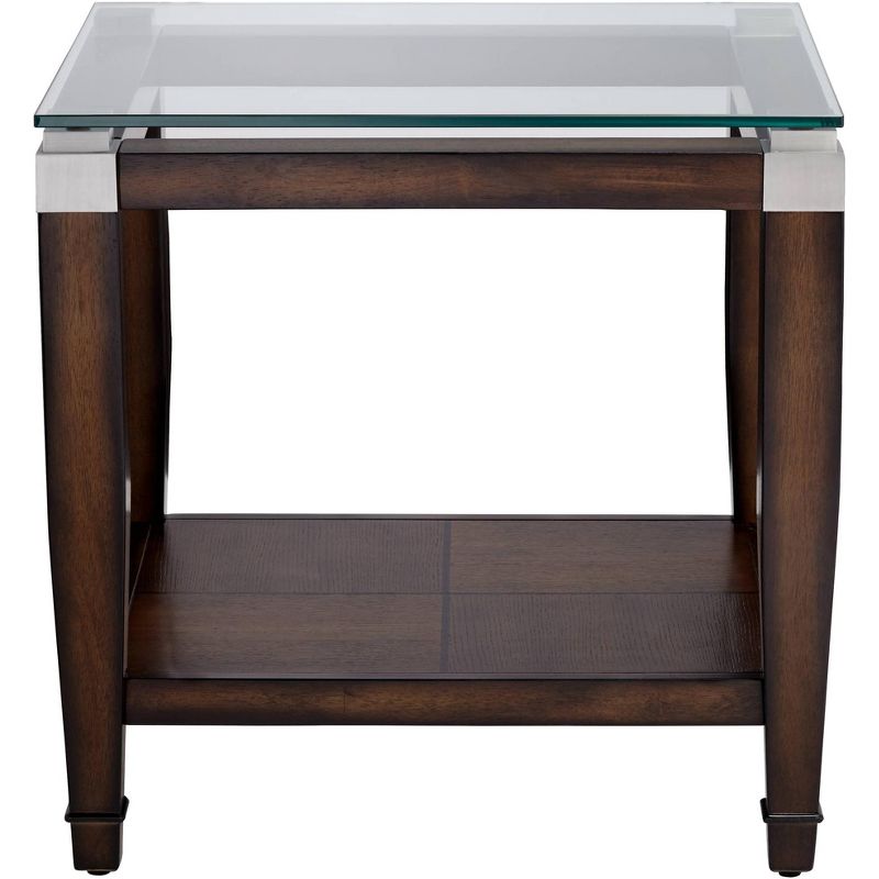 Elm Lane Barrett 24" Wide Brown Oak and Clear Glass End Table