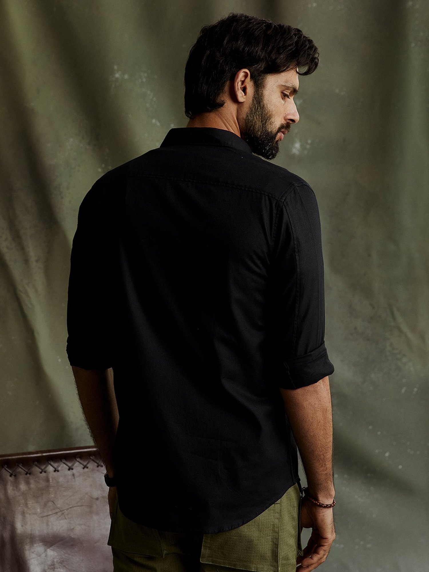 ANDAMEN Black Regular Fit Cotton Shirt