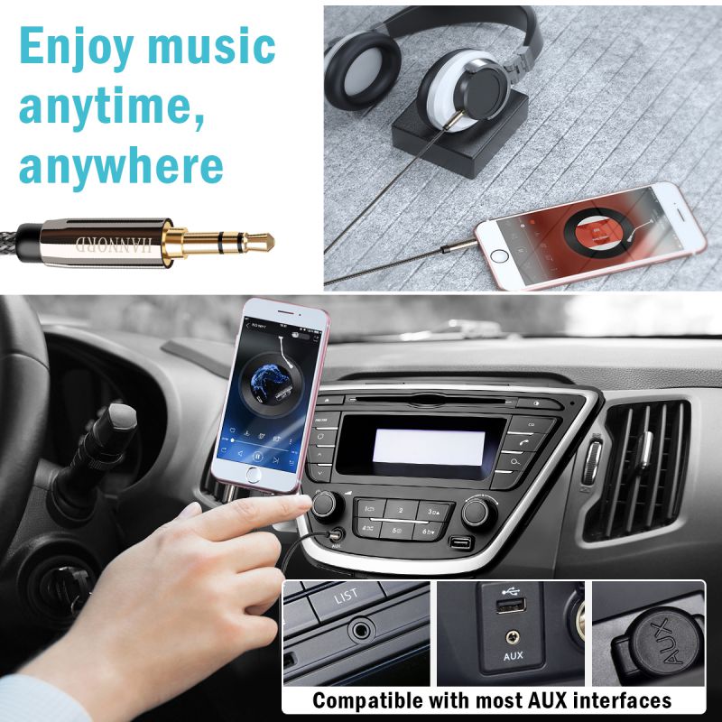 AUX Cable, Hannord 3.5mm Nylon Braided Stereo AUX Cable Male to Male Hi-Fi Sound AUX Cord Auxiliary Audio Cable for Car, Headphone, Speaker, Home Stereo, iPhone, Echo(6.6 Feet / 2 Meters)