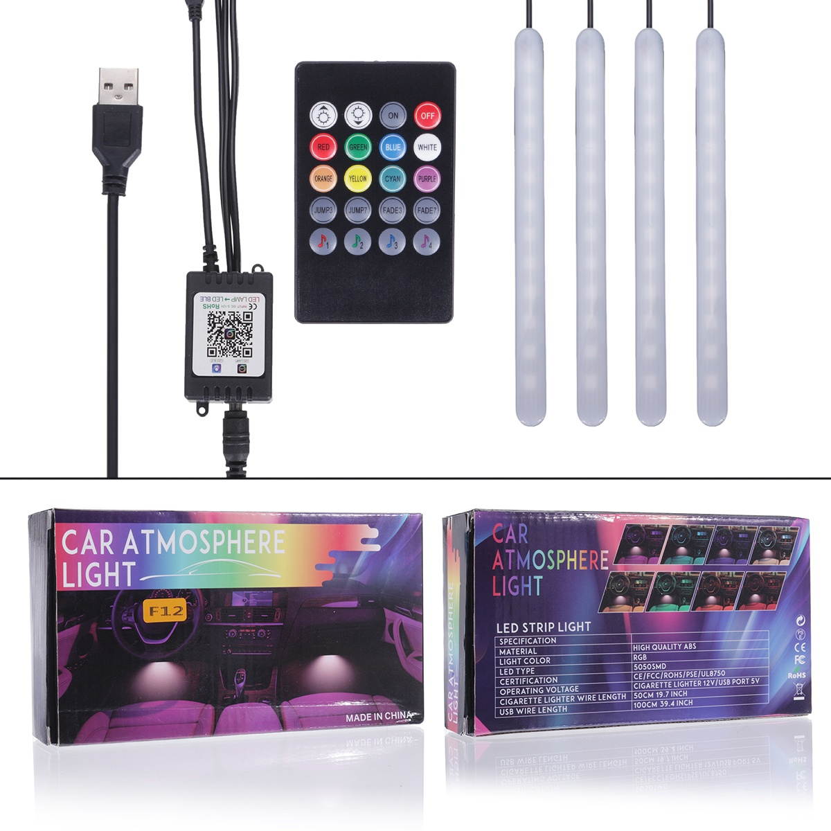 Smart APP LED Car Interior Rigid Light USB RGB Floor Decor Atmosphere Neon Lamp + Remote Control