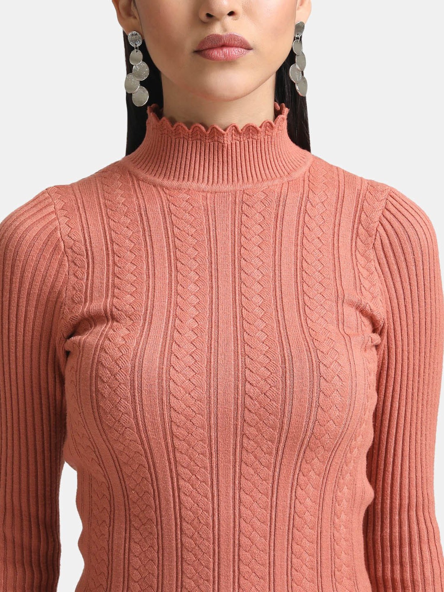 Kazo Textured Pullover With Scalloped Edges