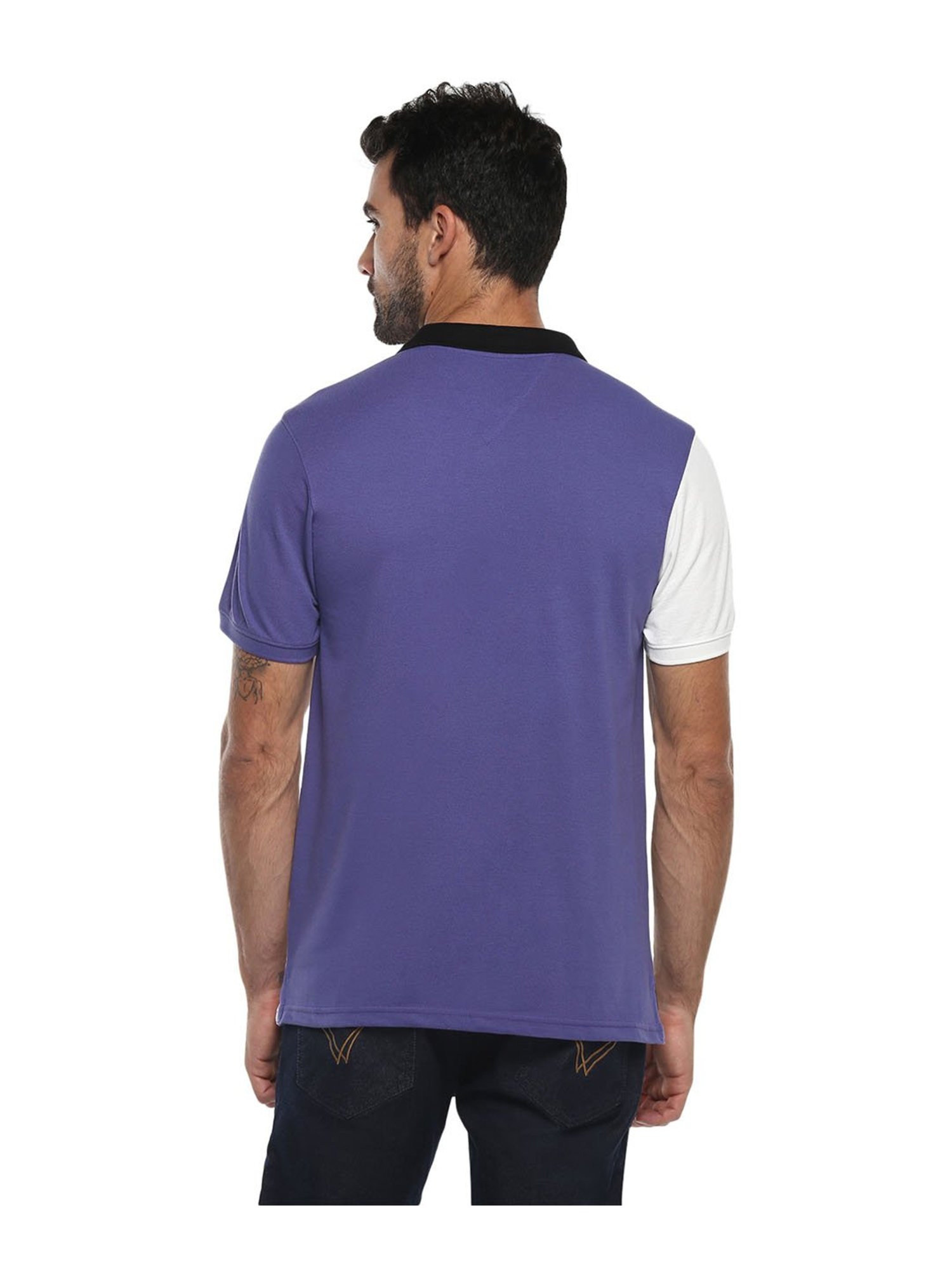 Red Chief Black & White Colour-Block Polo T-Shirt